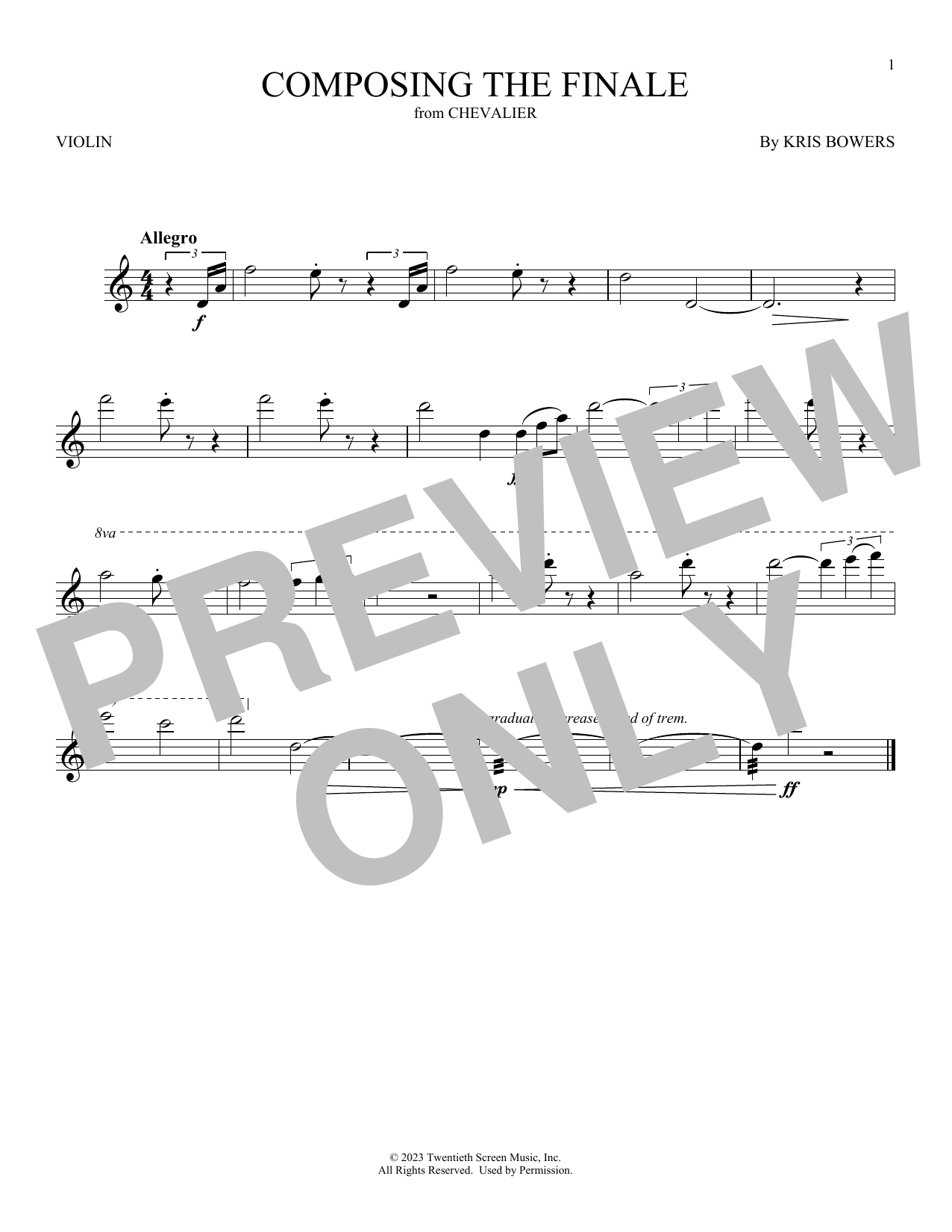 Kris Bowers Composing The Finale (from Chevalier) Sheet Music Notes & Chords for Violin Solo - Download or Print PDF