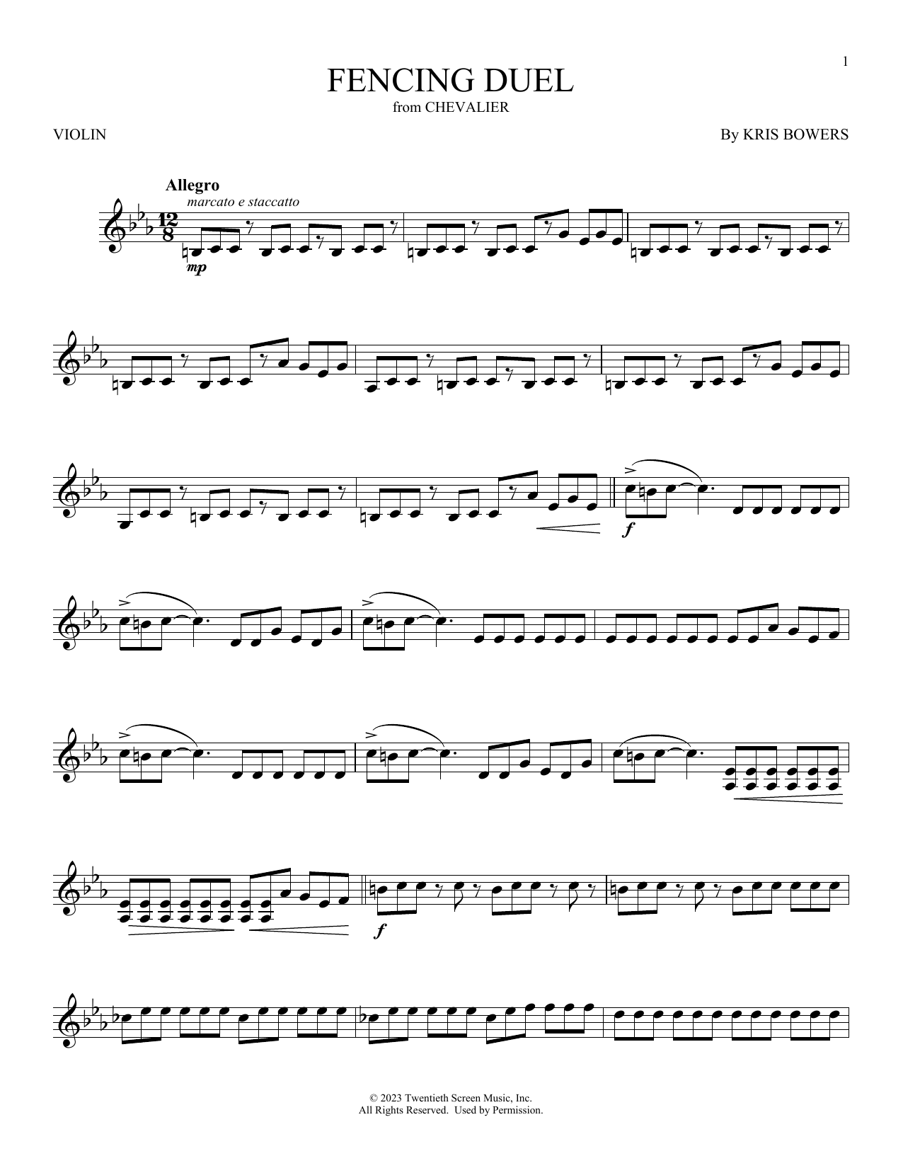 Kris Bowers Fencing Duel (from Chevalier) Sheet Music Notes & Chords for Violin Solo - Download or Print PDF