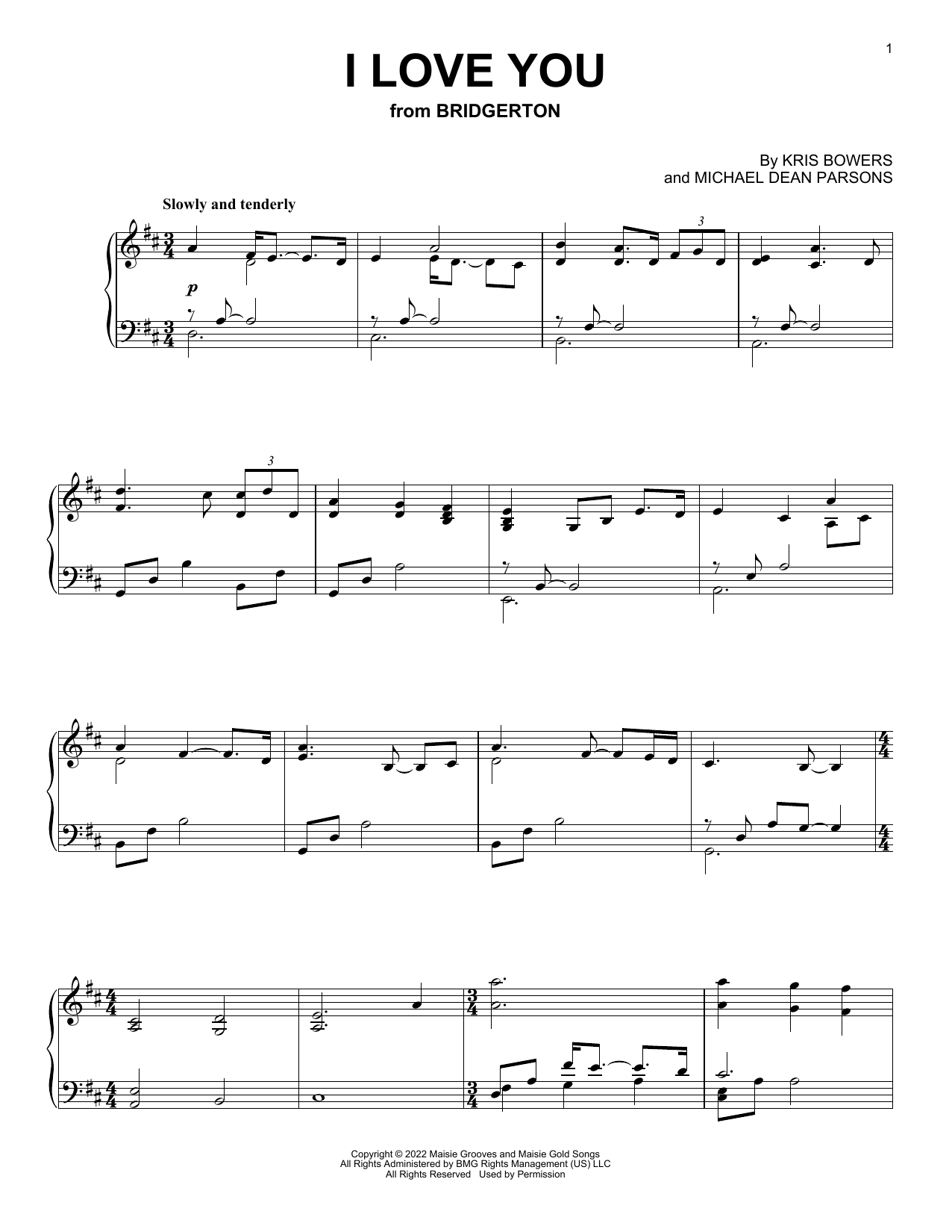 Kris Bowers I Love You (from the Netflix series Bridgerton) Sheet Music Notes & Chords for Piano Solo - Download or Print PDF