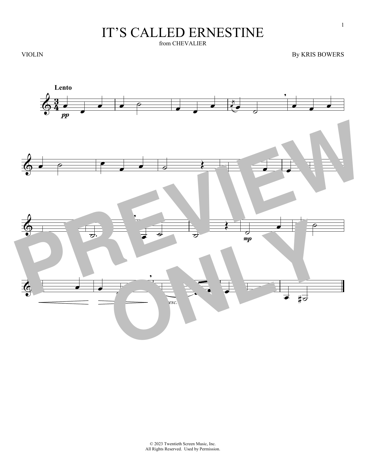 Kris Bowers It's Called Ernestine (from Chevalier) Sheet Music Notes & Chords for Violin Solo - Download or Print PDF