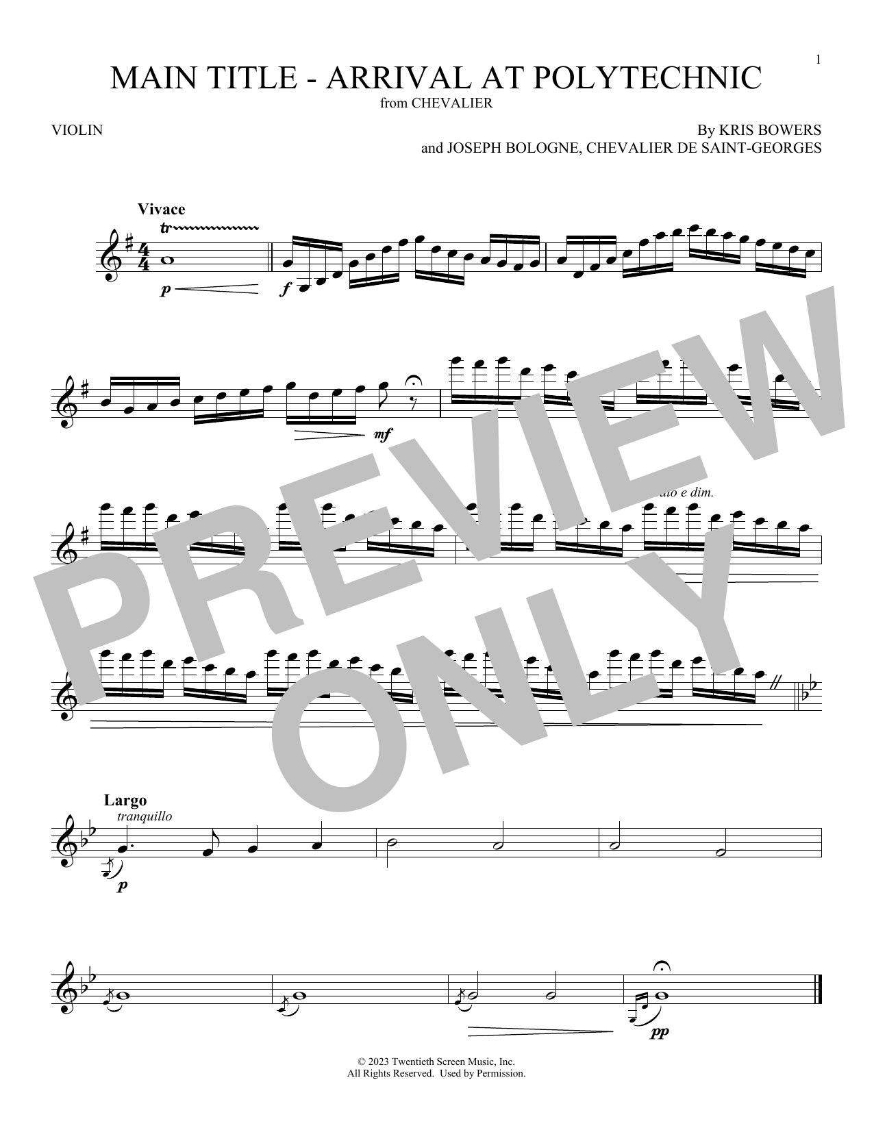 Kris Bowers Main Title - Arrival At Polytechnic (from Chevalier) Sheet Music Notes & Chords for Violin Solo - Download or Print PDF