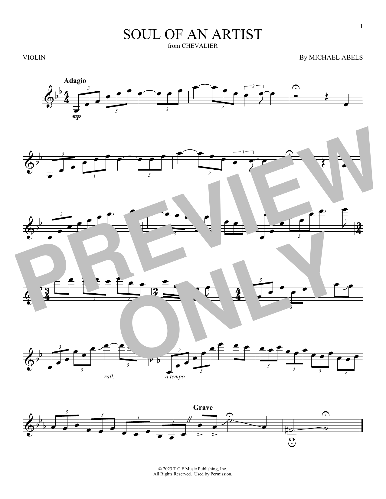 Kris Bowers Soul Of An Artist (from Chevalier) Sheet Music Notes & Chords for Violin Solo - Download or Print PDF