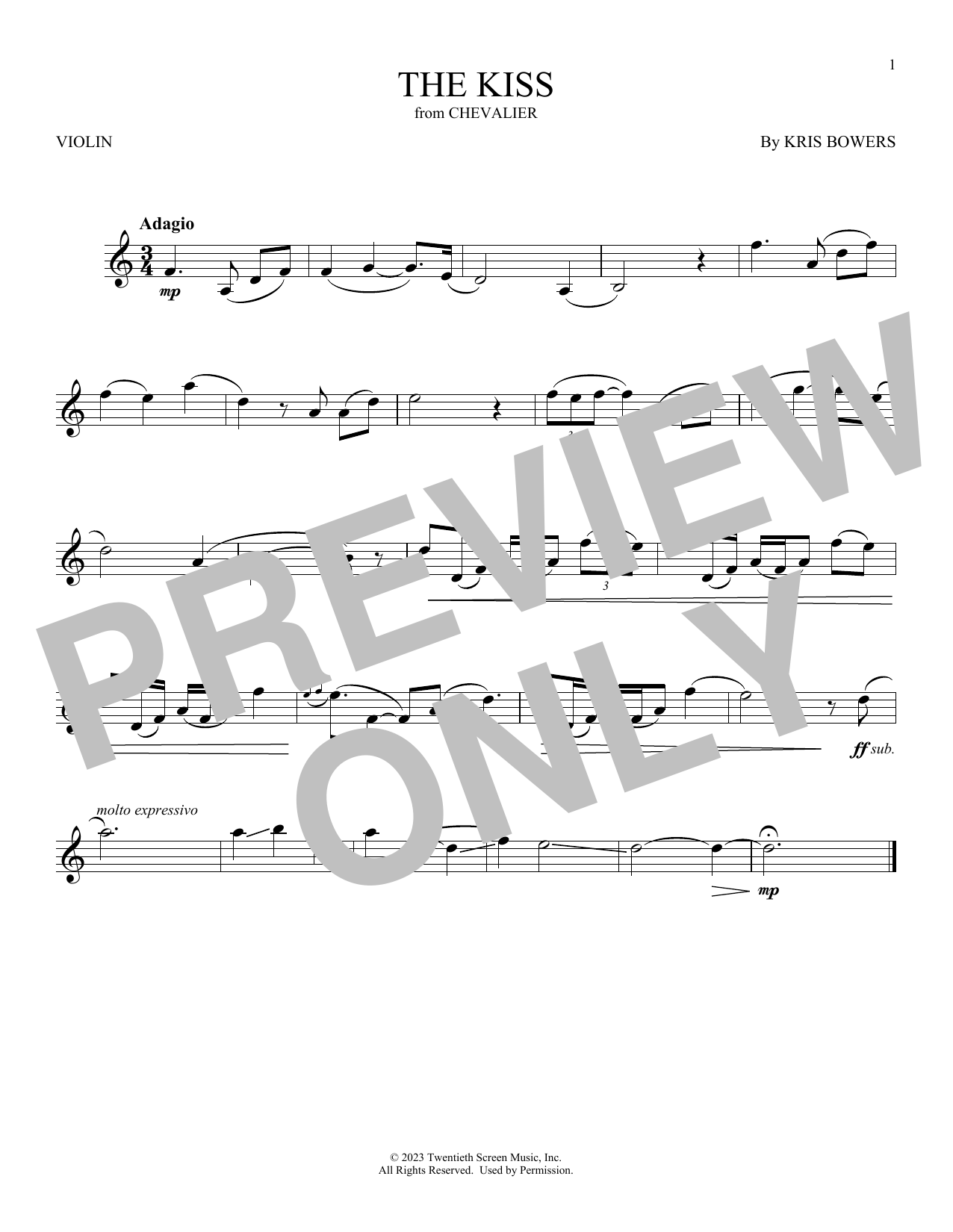 Kris Bowers The Kiss (from Chevalier) Sheet Music Notes & Chords for Violin Solo - Download or Print PDF