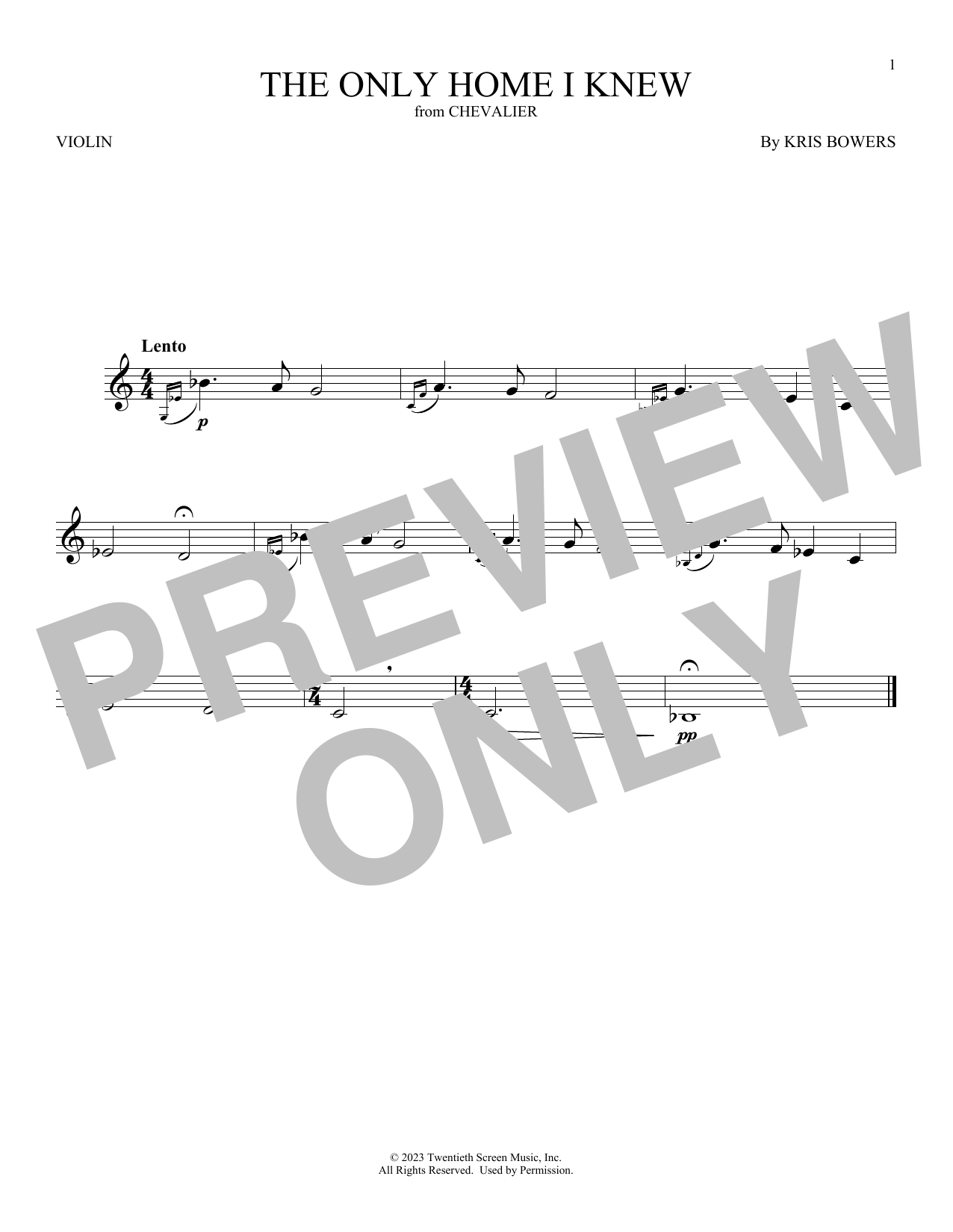 Kris Bowers The Only Home I Knew (from Chevalier) Sheet Music Notes & Chords for Violin Solo - Download or Print PDF