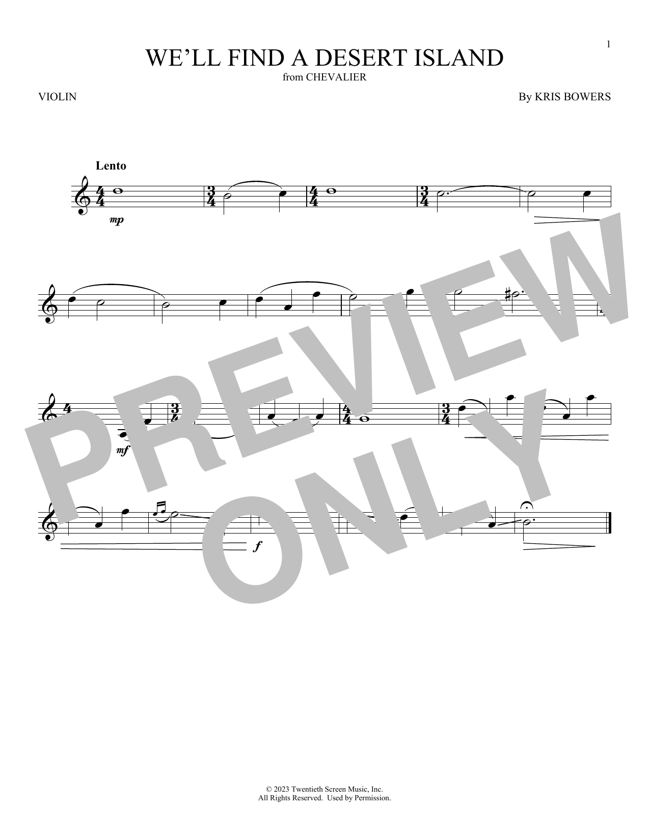 Kris Bowers We'll Find A Desert Island (from Chevalier) Sheet Music Notes & Chords for Violin Solo - Download or Print PDF