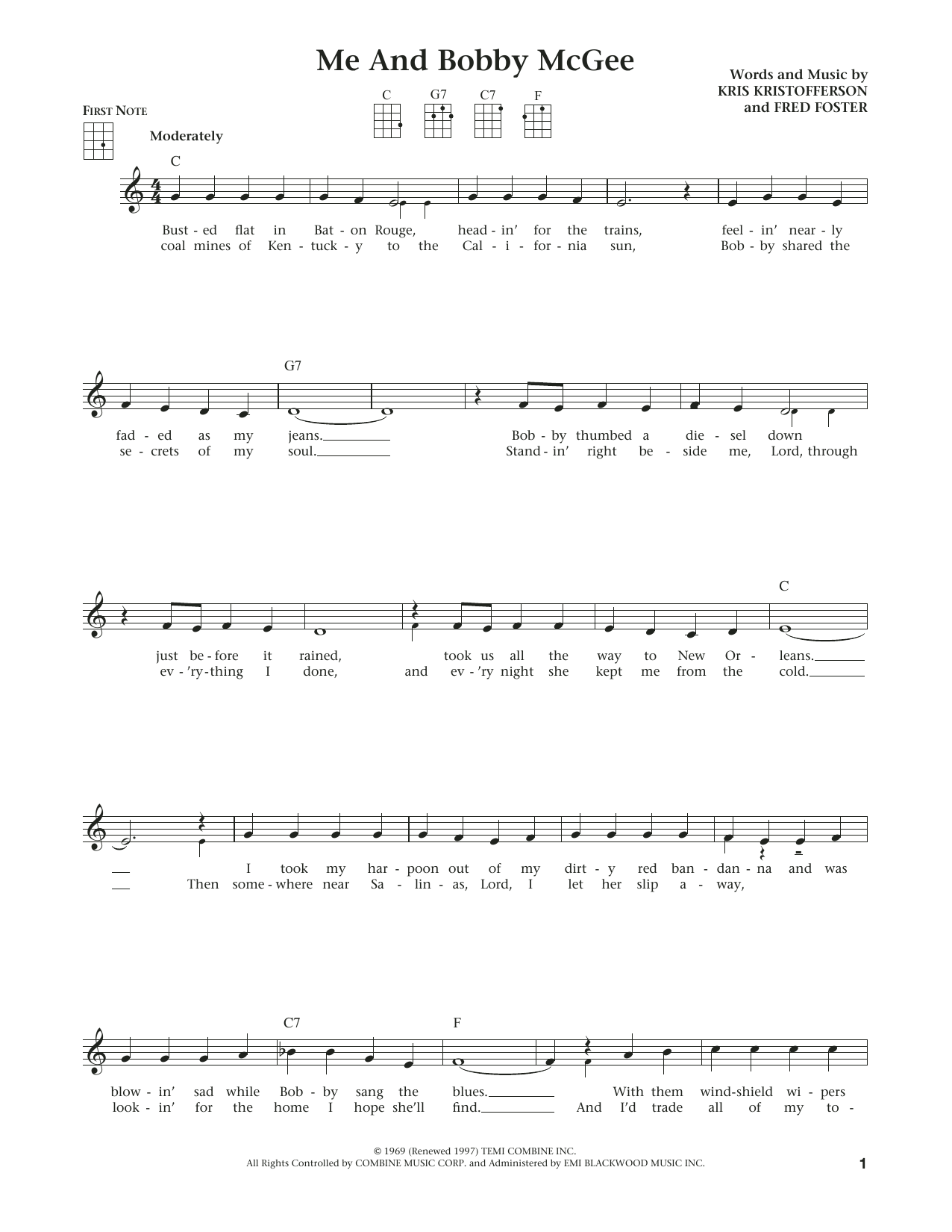 Kris Kristofferson Me And Bobby McGee (from The Daily Ukulele) (arr. Liz and Jim Beloff) Sheet Music Notes & Chords for Ukulele - Download or Print PDF