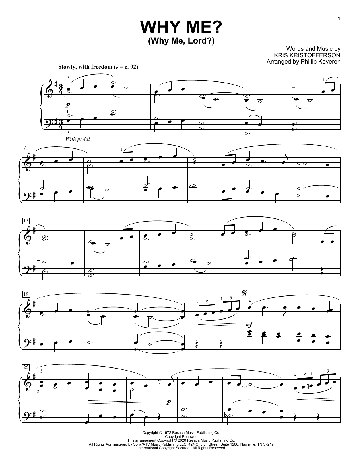Kris Kristofferson Why Me? (Why Me, Lord?) [Classical version] (arr. Phillip Keveren) Sheet Music Notes & Chords for Piano Solo - Download or Print PDF