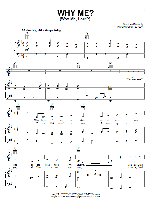 Kris Kristofferson Why Me? (Why Me, Lord?) Sheet Music Notes & Chords for Easy Piano - Download or Print PDF