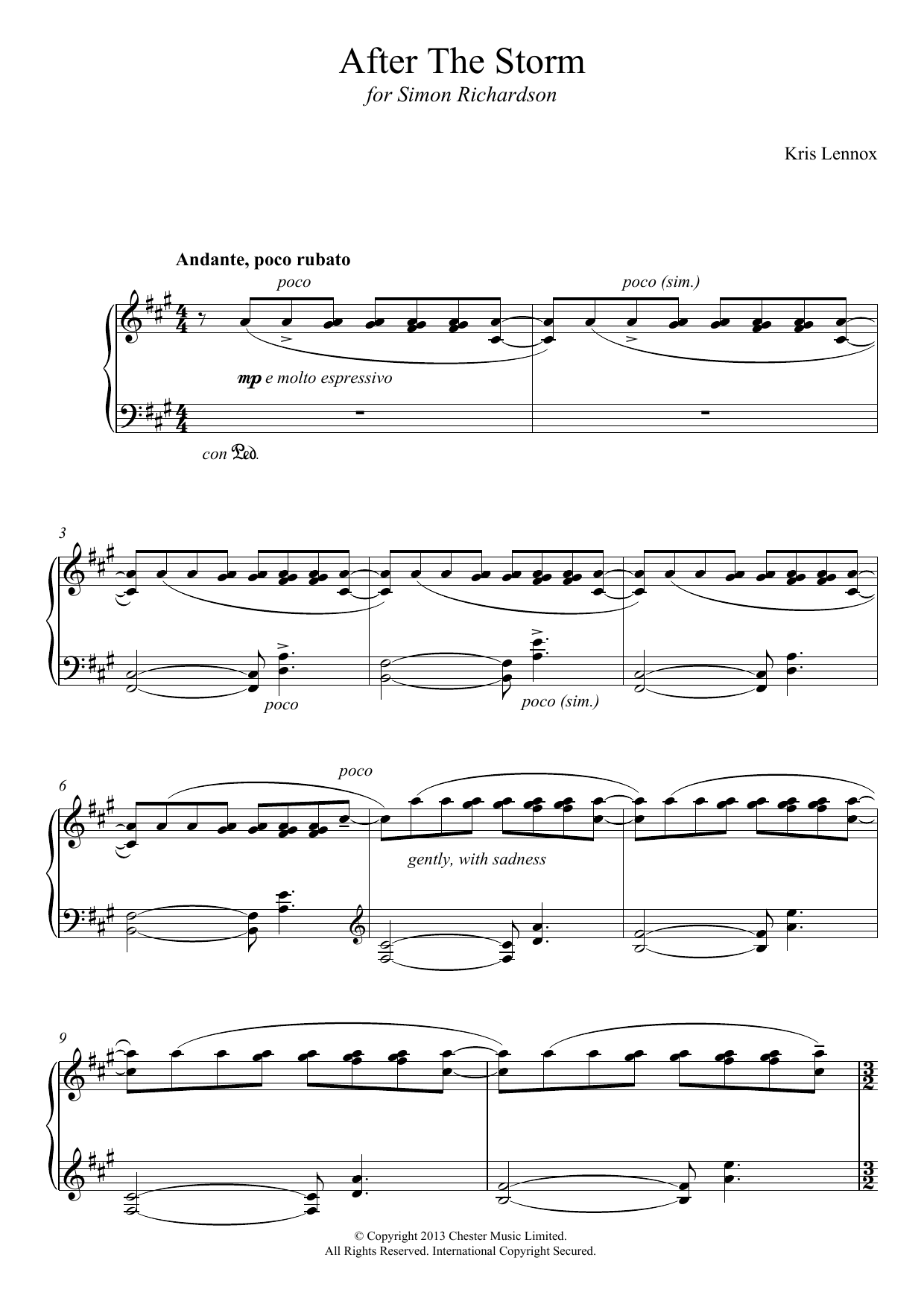 Kris Lennox After The Storm Sheet Music Notes & Chords for Piano - Download or Print PDF