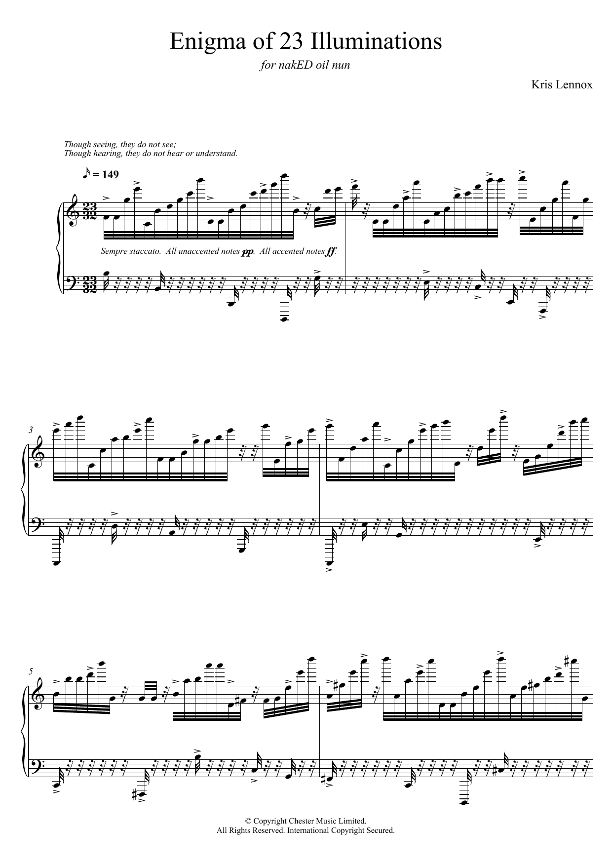Kris Lennox Enigma of 23 Illuminations Sheet Music Notes & Chords for Piano - Download or Print PDF