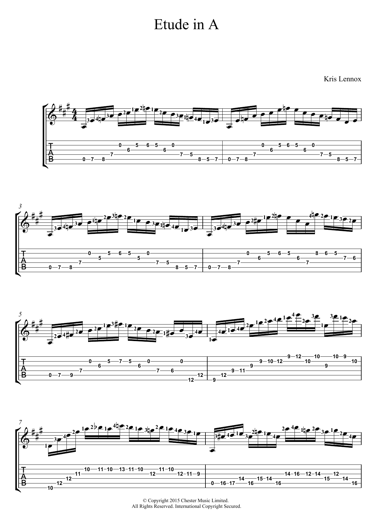 Kris Lennox Etude In A Sheet Music Notes & Chords for Guitar Tab - Download or Print PDF