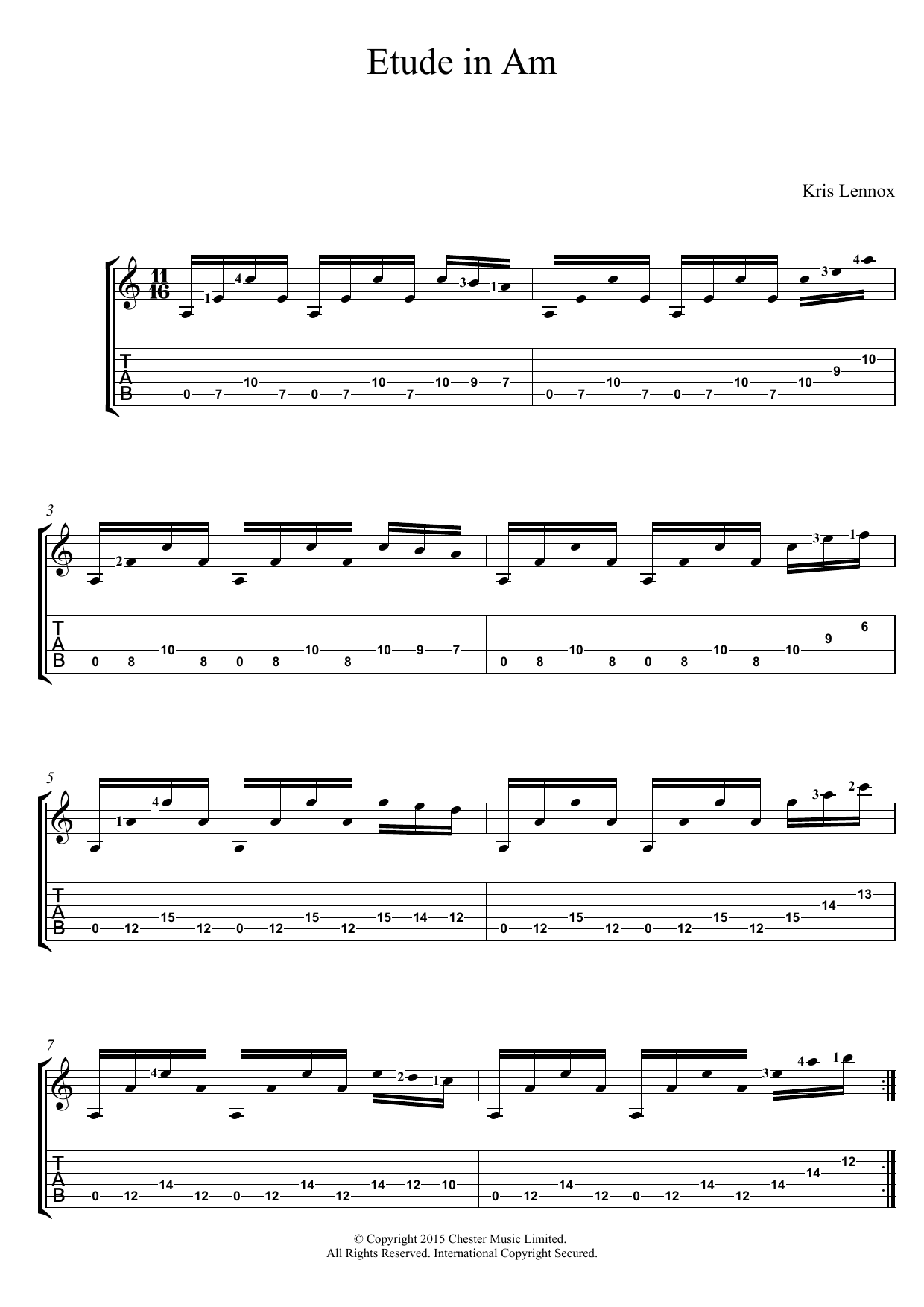 Kris Lennox Etude In Am Sheet Music Notes & Chords for Guitar Tab - Download or Print PDF
