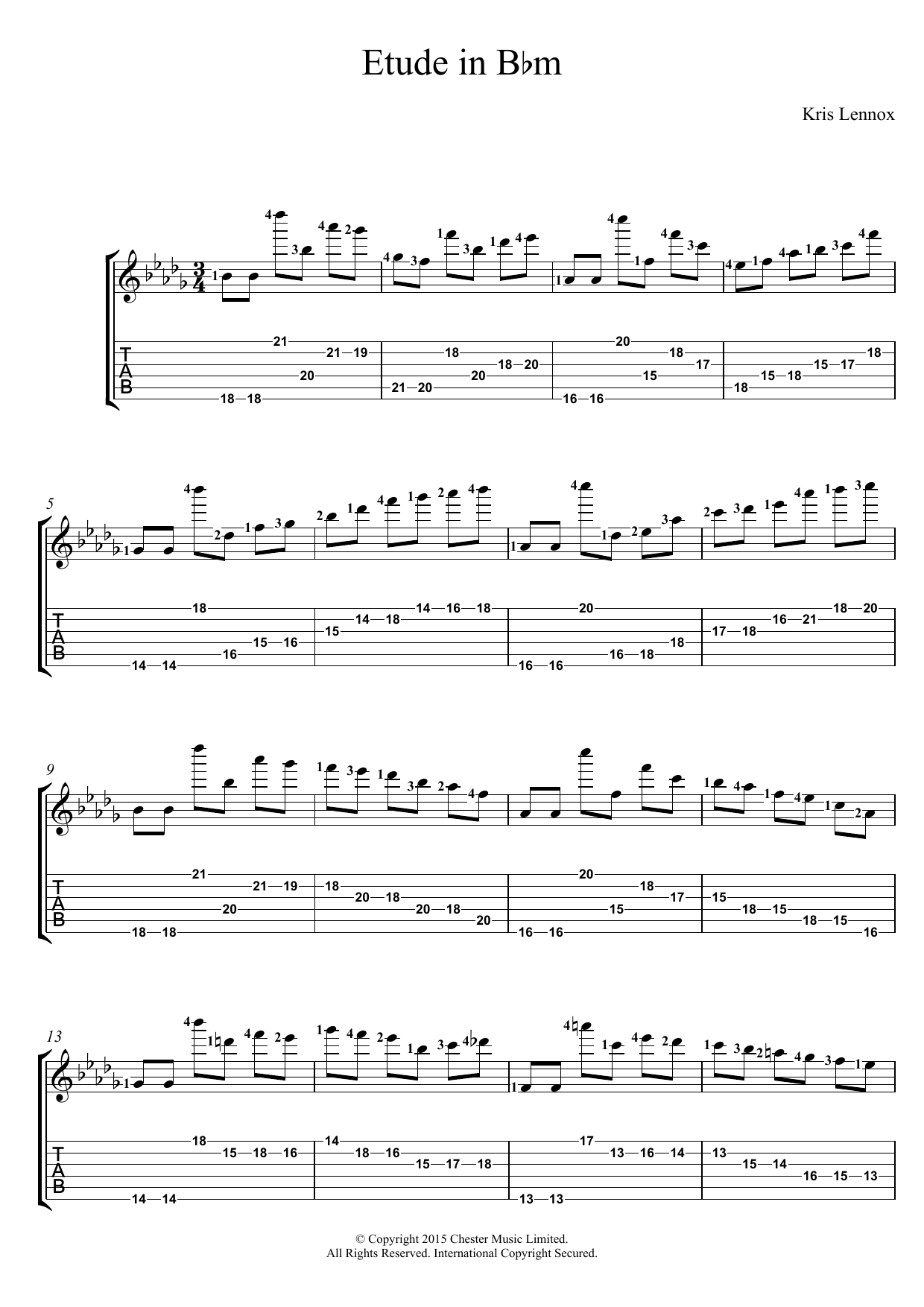 Kris Lennox Etude In B Flat Minor Sheet Music Notes & Chords for Guitar Tab - Download or Print PDF