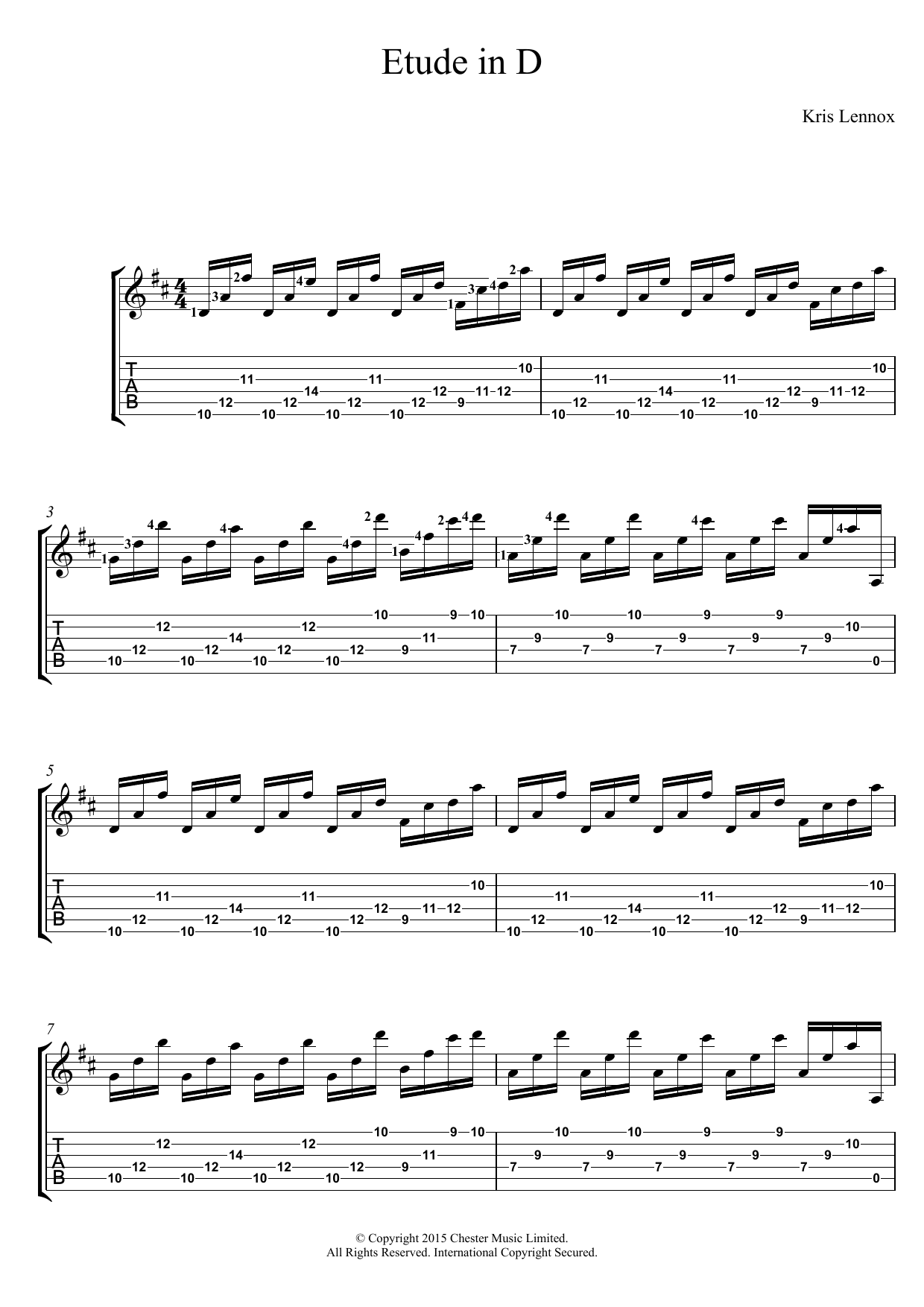 Kris Lennox Etude In D Sheet Music Notes & Chords for Guitar Tab - Download or Print PDF