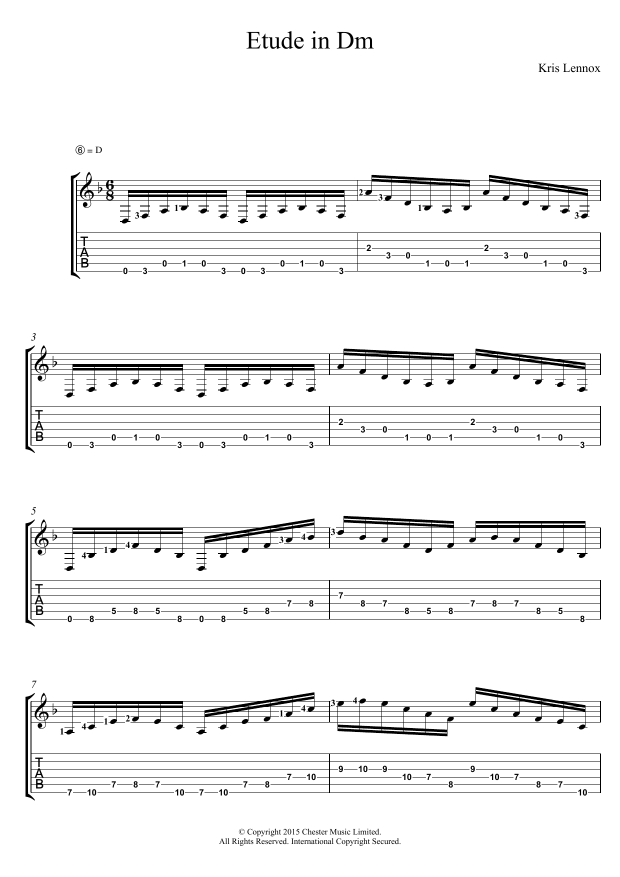 Kris Lennox Etude In Dm Sheet Music Notes & Chords for Guitar Tab - Download or Print PDF