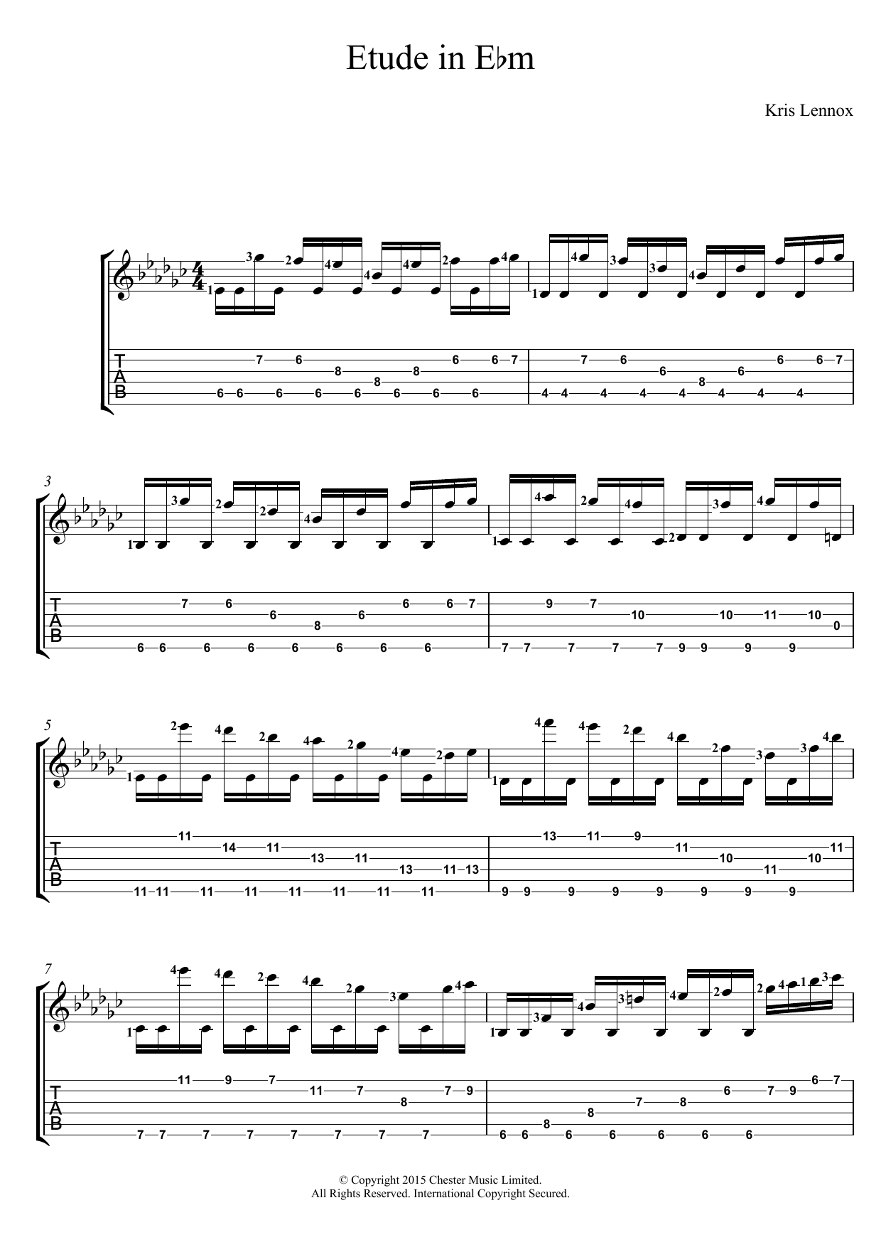 Kris Lennox Etude In E flat minor Sheet Music Notes & Chords for Guitar Tab - Download or Print PDF