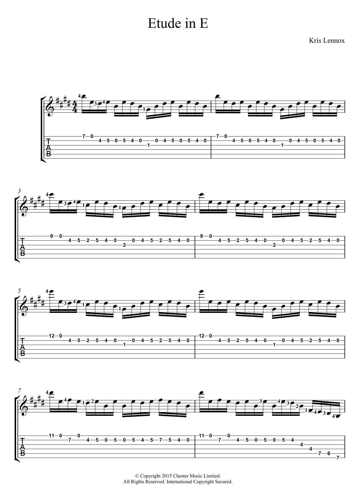 Kris Lennox Etude In E Sheet Music Notes & Chords for Guitar Tab - Download or Print PDF