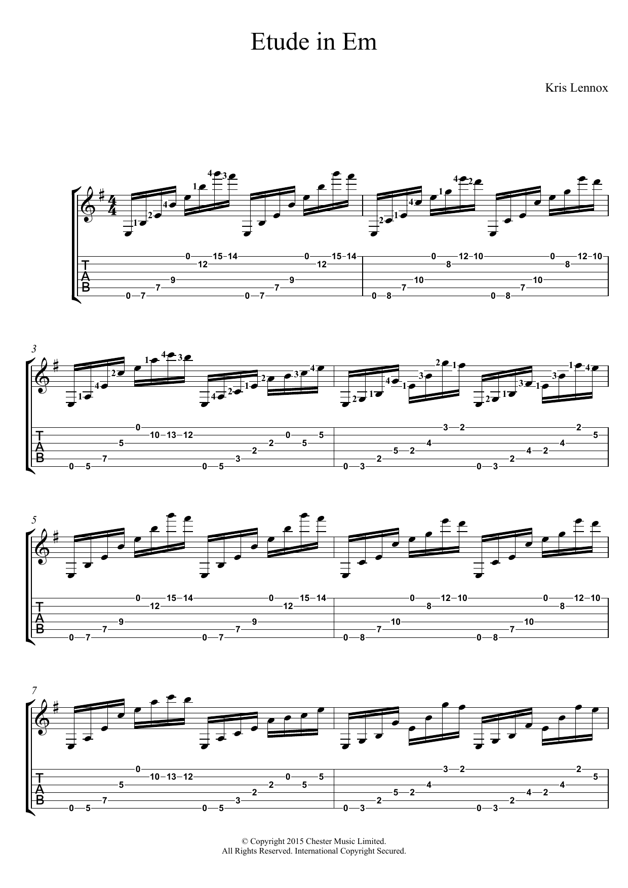 Kris Lennox Etude In Em Sheet Music Notes & Chords for Guitar Tab - Download or Print PDF