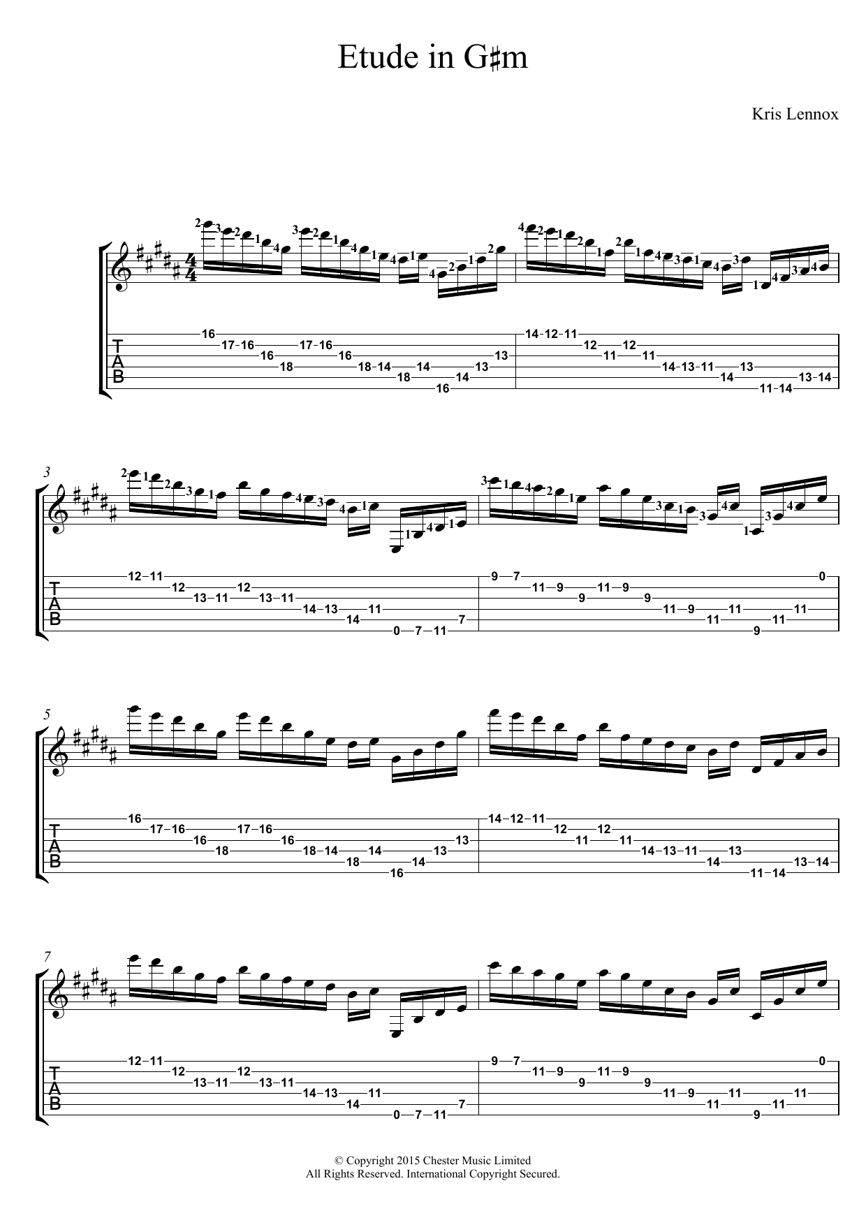 Kris Lennox Etude In G#m Sheet Music Notes & Chords for Guitar Tab - Download or Print PDF