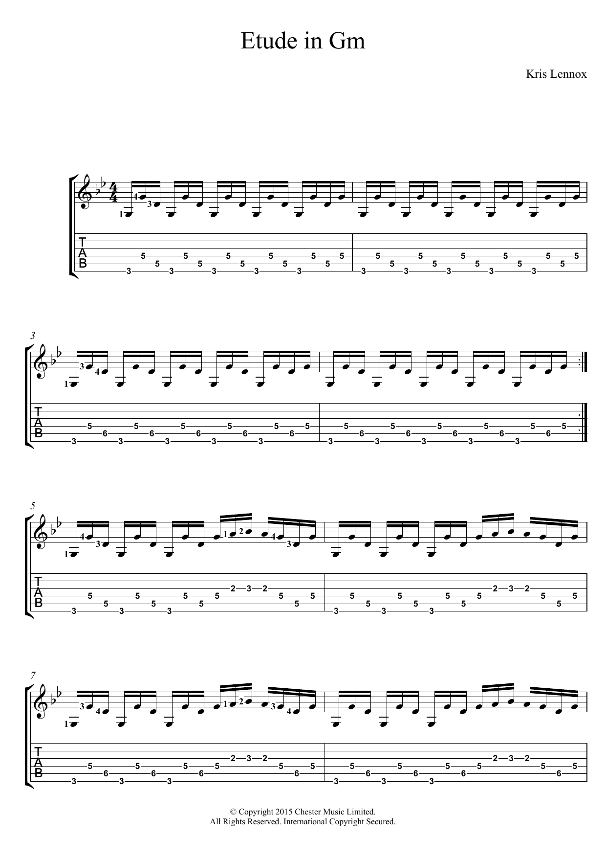 Kris Lennox Etude In Gm Sheet Music Notes & Chords for Guitar Tab - Download or Print PDF