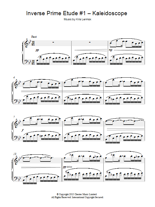 Kris Lennox Inverse Prime Etude #1 - Kaleidoscope Sheet Music Notes & Chords for Piano - Download or Print PDF