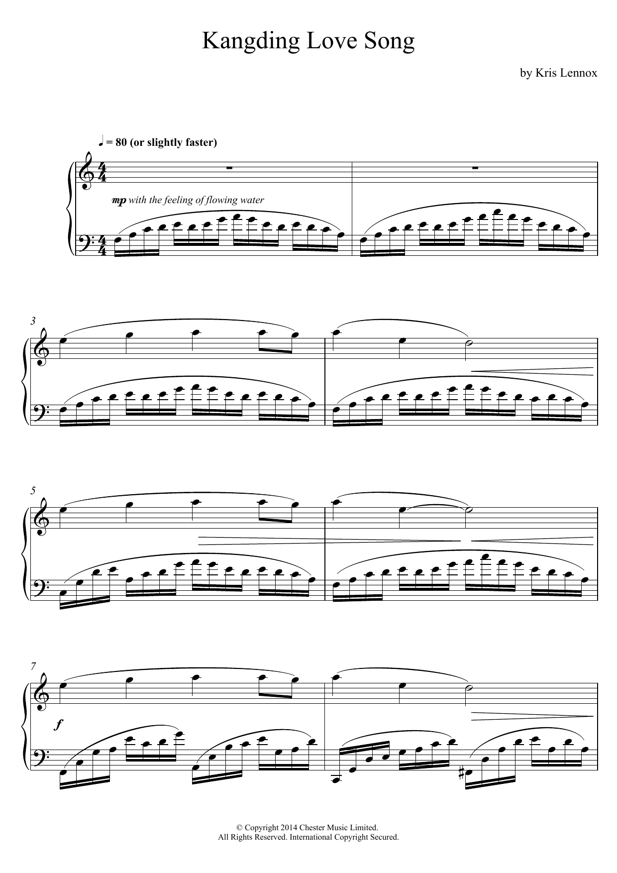Kris Lennox Kangding Love Song Sheet Music Notes & Chords for Piano - Download or Print PDF