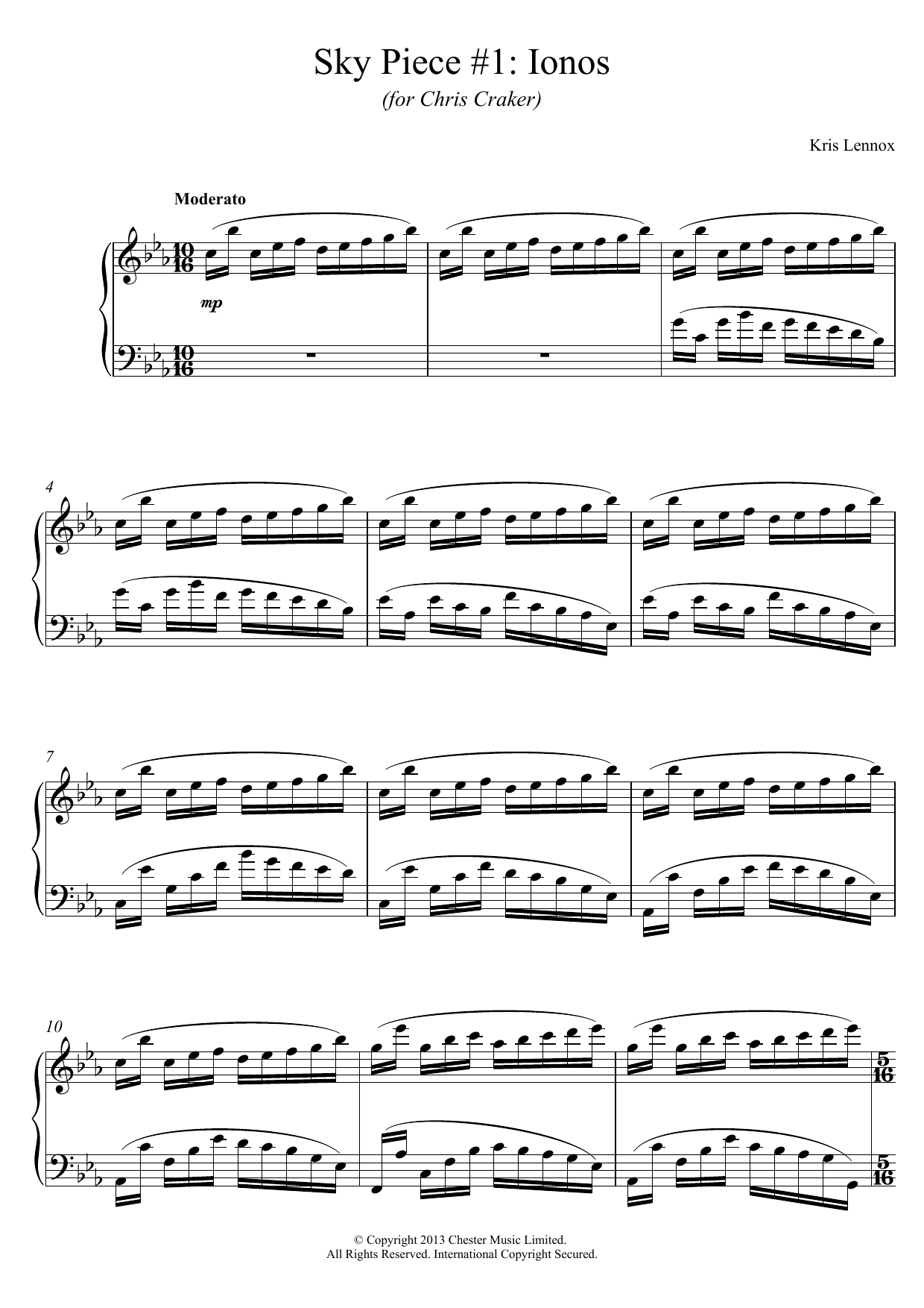 Kris Lennox Sky Piece #1 - Ionos Sheet Music Notes & Chords for Piano - Download or Print PDF