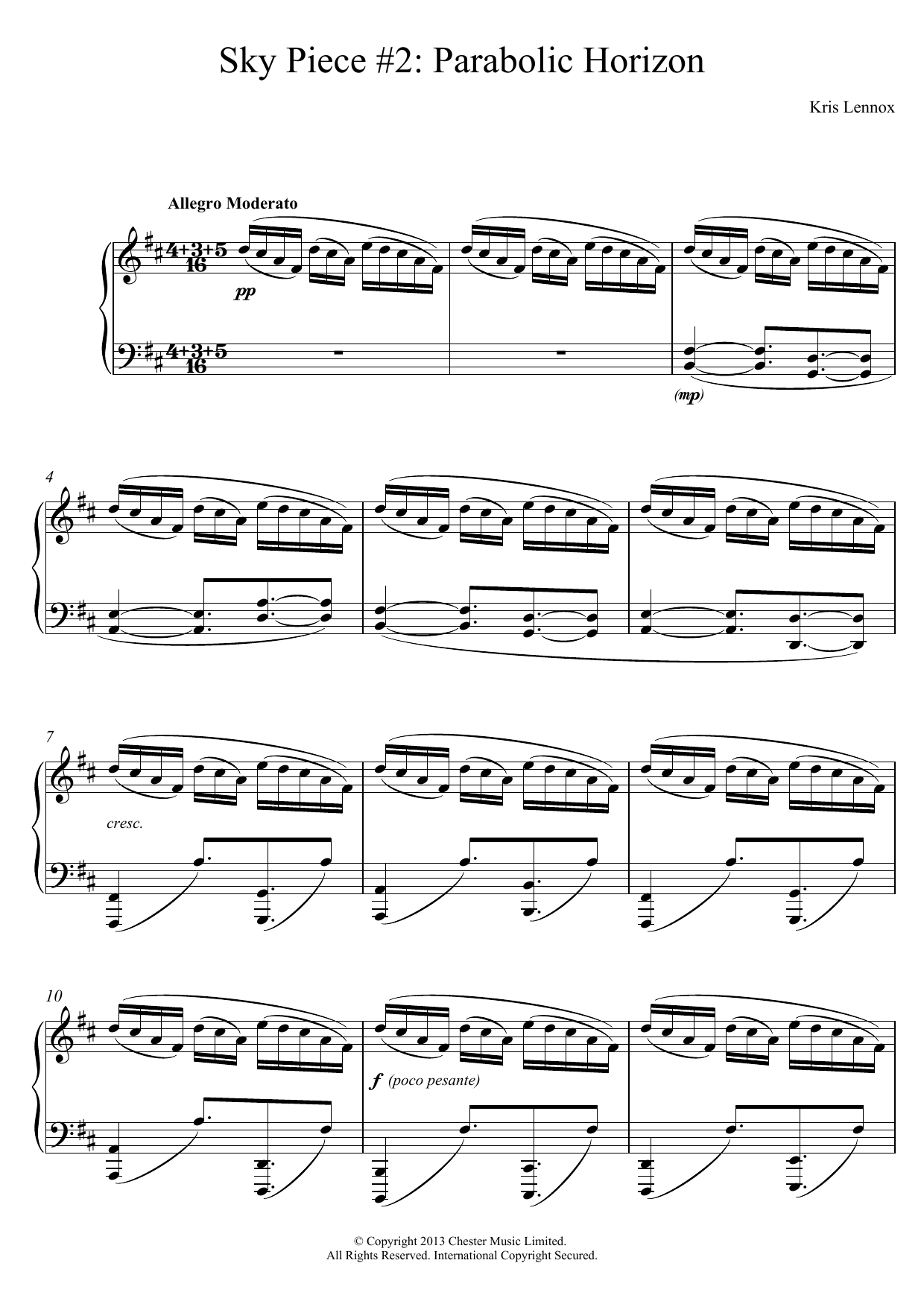 Kris Lennox Sky Piece #2 - Parabolic Horizon Sheet Music Notes & Chords for Piano - Download or Print PDF