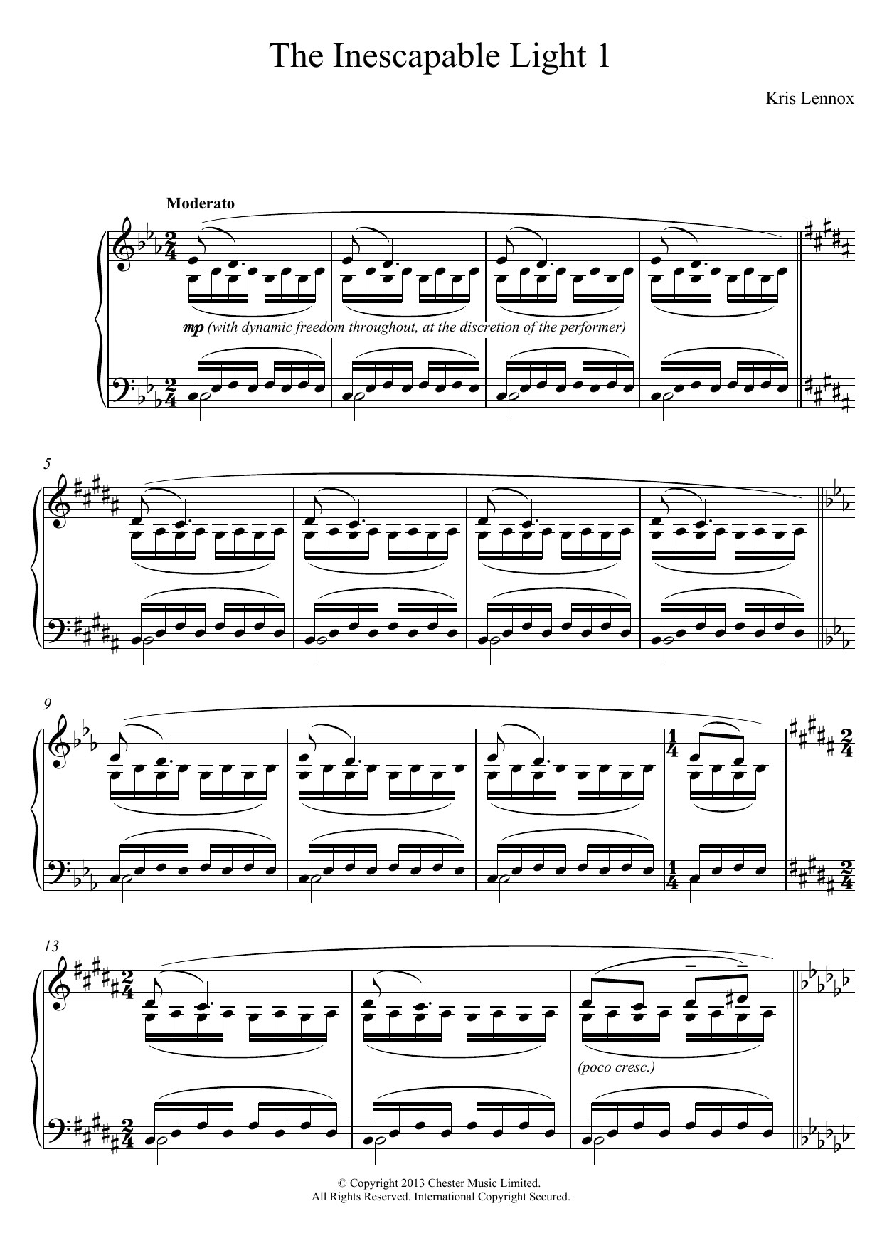 Kris Lennox The Inescapable Light #1 Sheet Music Notes & Chords for Piano - Download or Print PDF