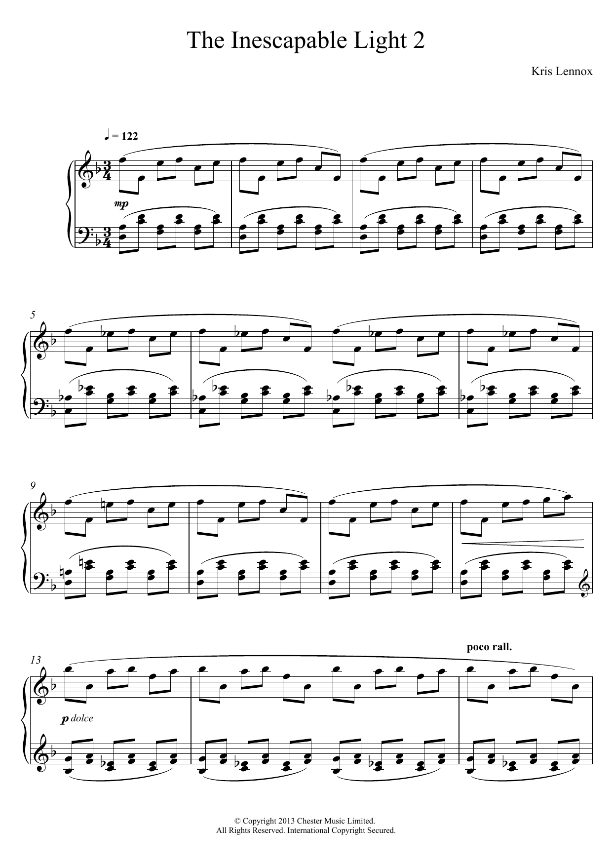 Kris Lennox The Inescapable Light #2 Sheet Music Notes & Chords for Piano - Download or Print PDF