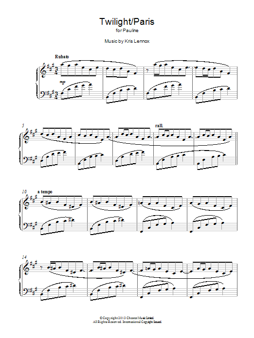 Kris Lennox Twilight/Paris Sheet Music Notes & Chords for Piano - Download or Print PDF