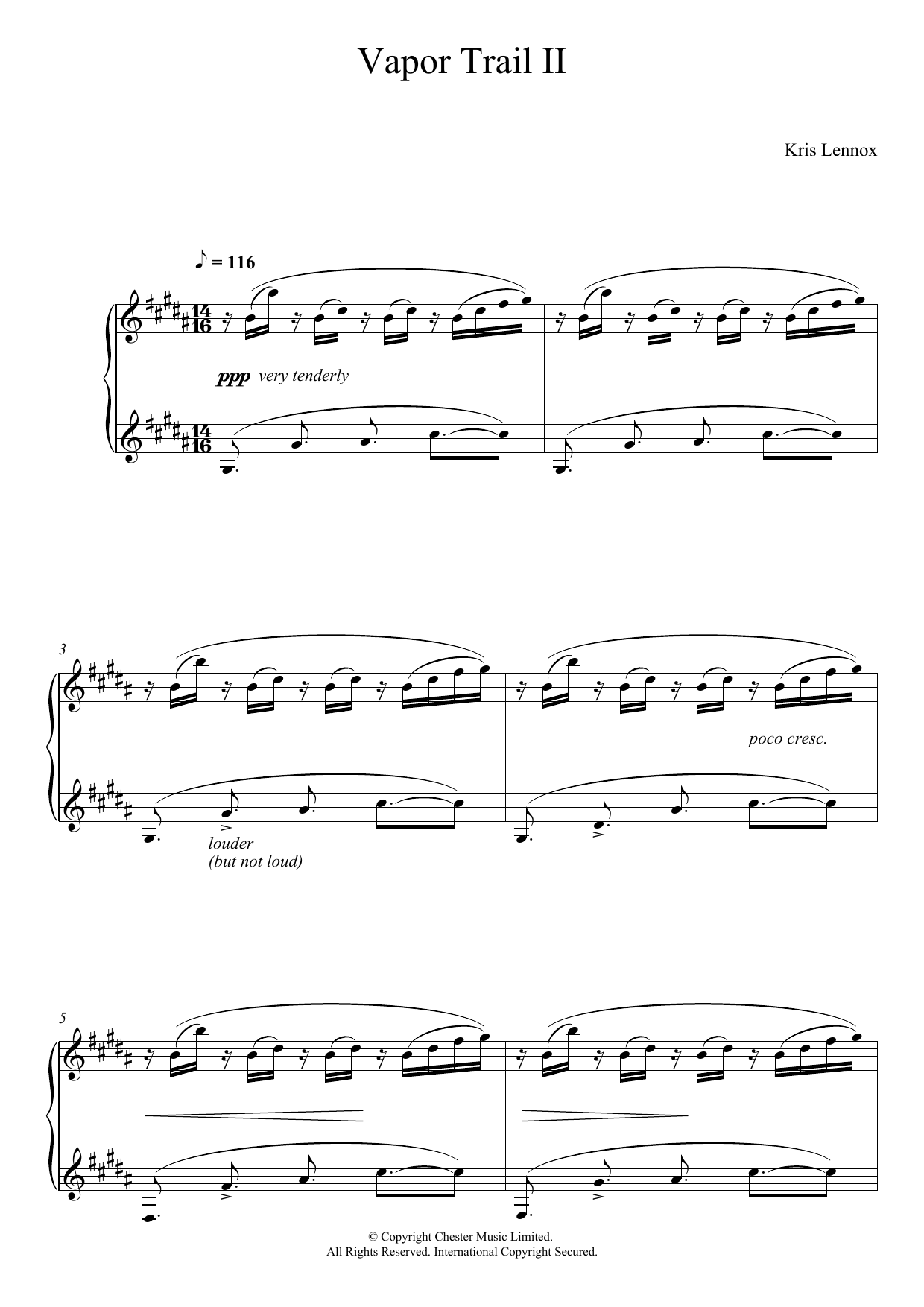 Kris Lennox Vapor Trail II Sheet Music Notes & Chords for Piano - Download or Print PDF