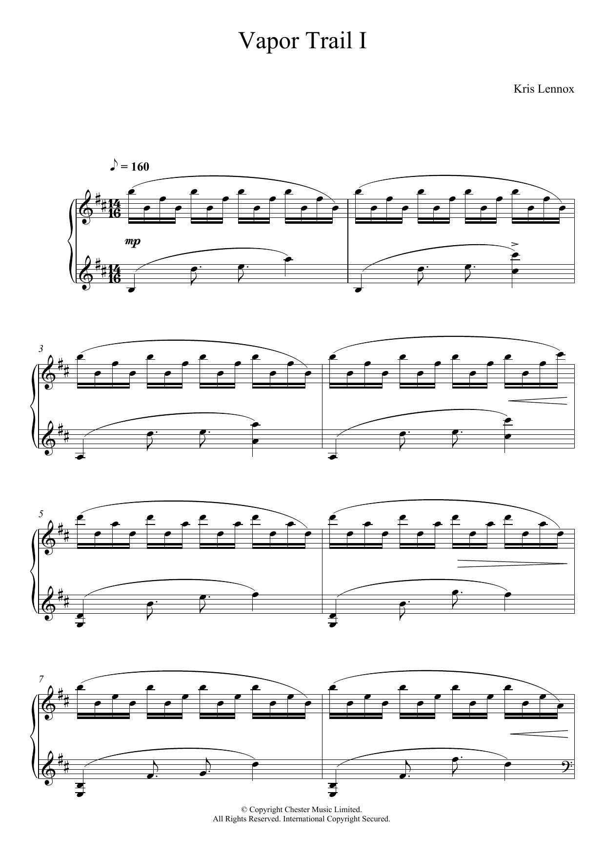 Kris Lennox Vapor Trails I Sheet Music Notes & Chords for Piano - Download or Print PDF