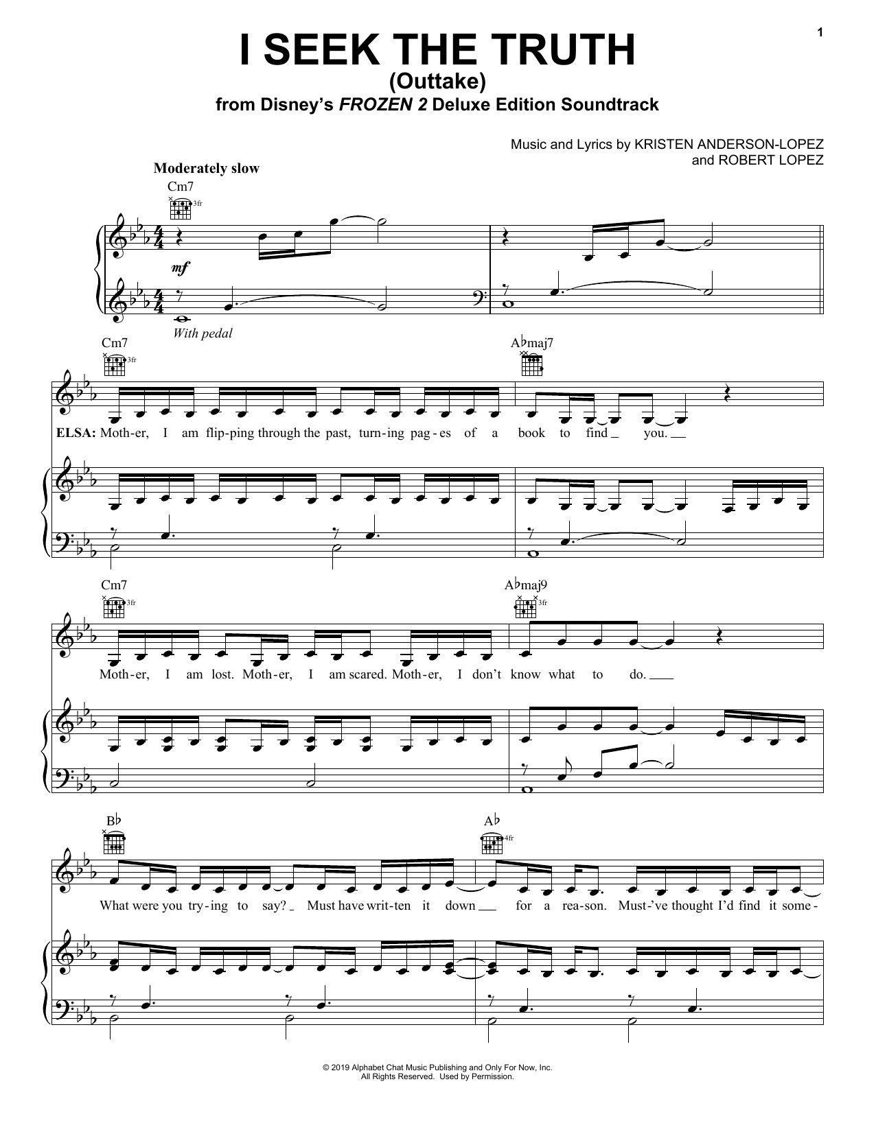 Kristen Anderson-Lopez & Patti Murin I Seek The Truth - Outtake (from Disney's Frozen 2) Sheet Music Notes & Chords for Piano, Vocal & Guitar (Right-Hand Melody) - Download or Print PDF