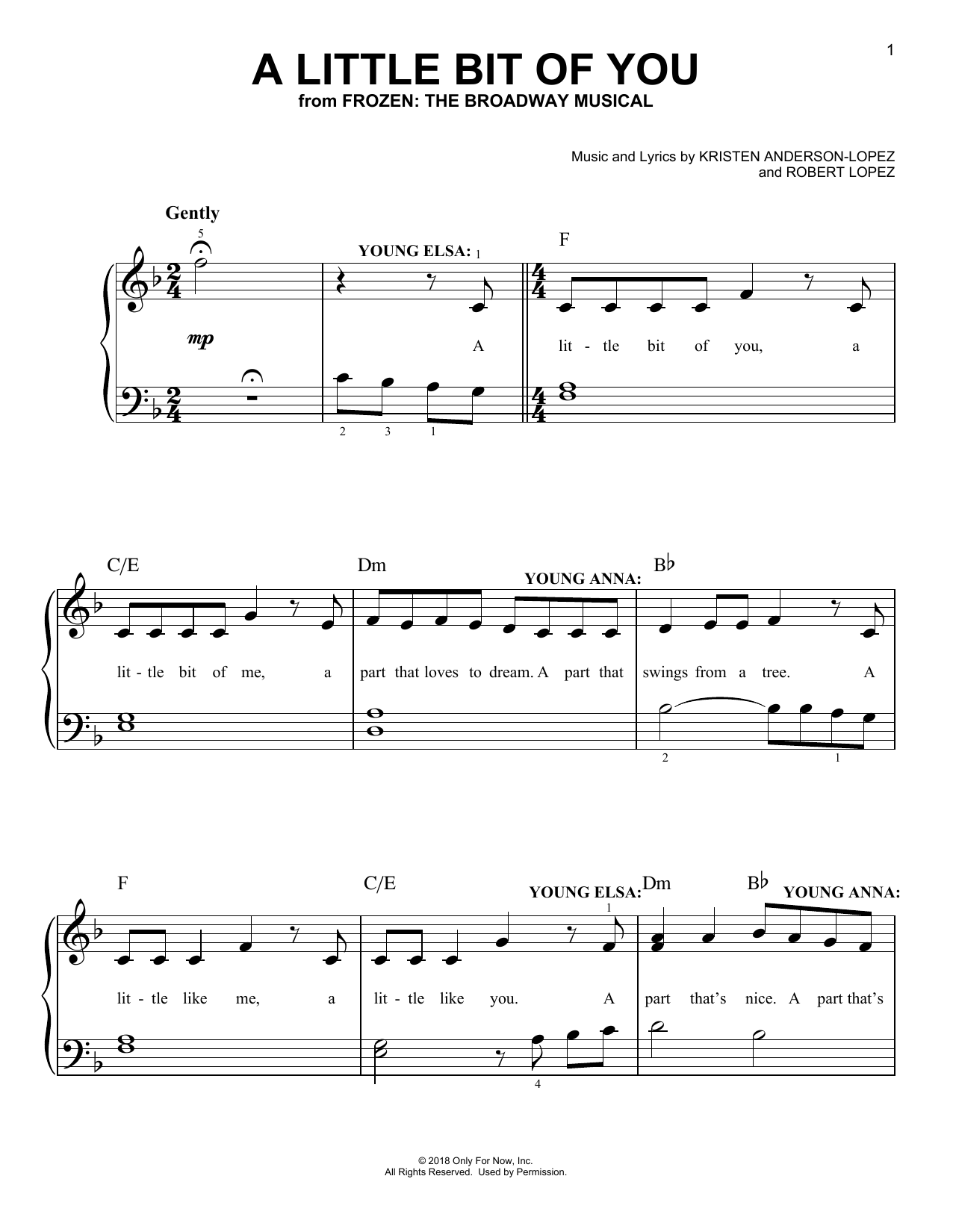 Kristen Anderson-Lopez & Robert Lopez A Little Bit Of You (from Frozen: The Broadway Musical) Sheet Music Notes & Chords for Easy Piano - Download or Print PDF