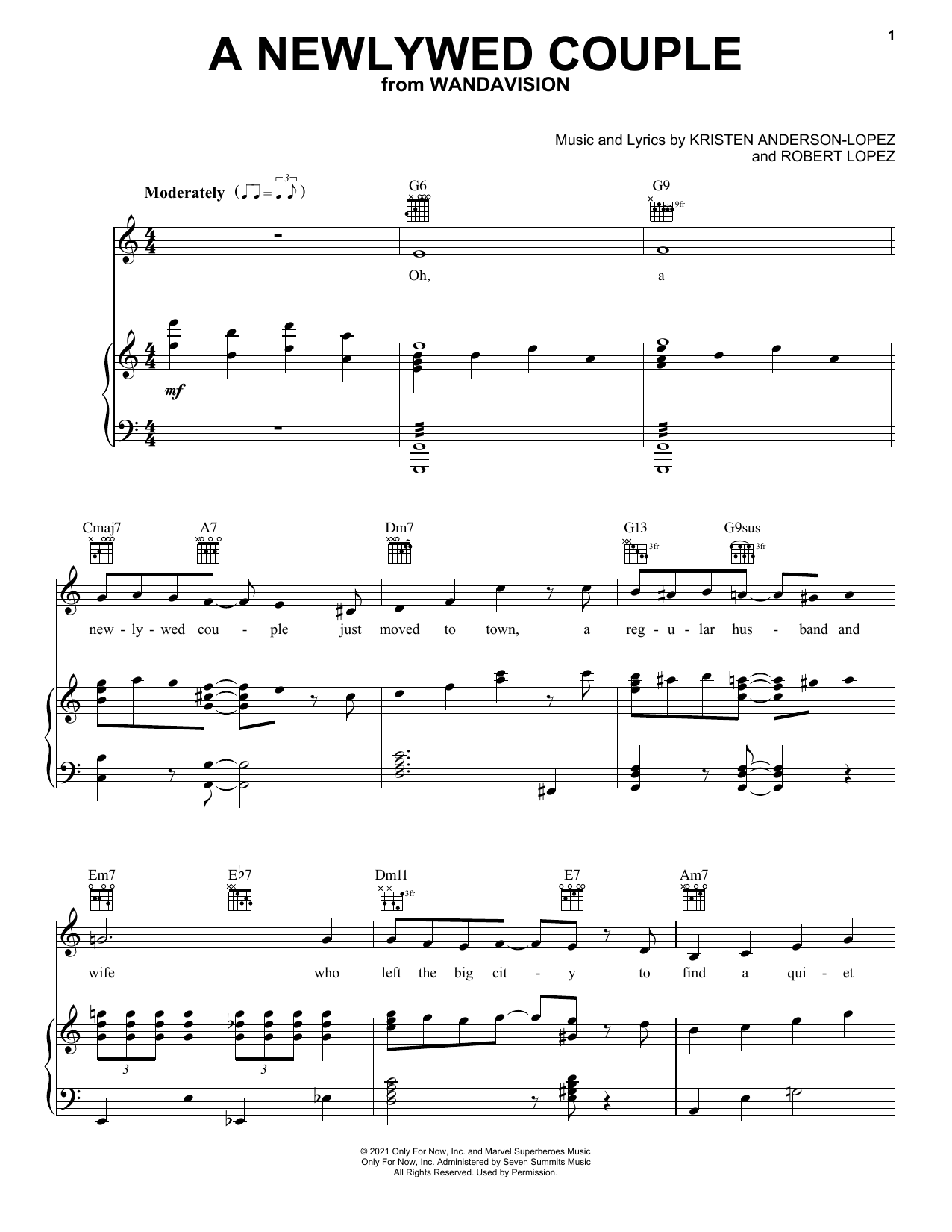 Kristen Anderson-Lopez & Robert Lopez A Newlywed Couple (from WandaVision) Sheet Music Notes & Chords for Piano, Vocal & Guitar (Right-Hand Melody) - Download or Print PDF
