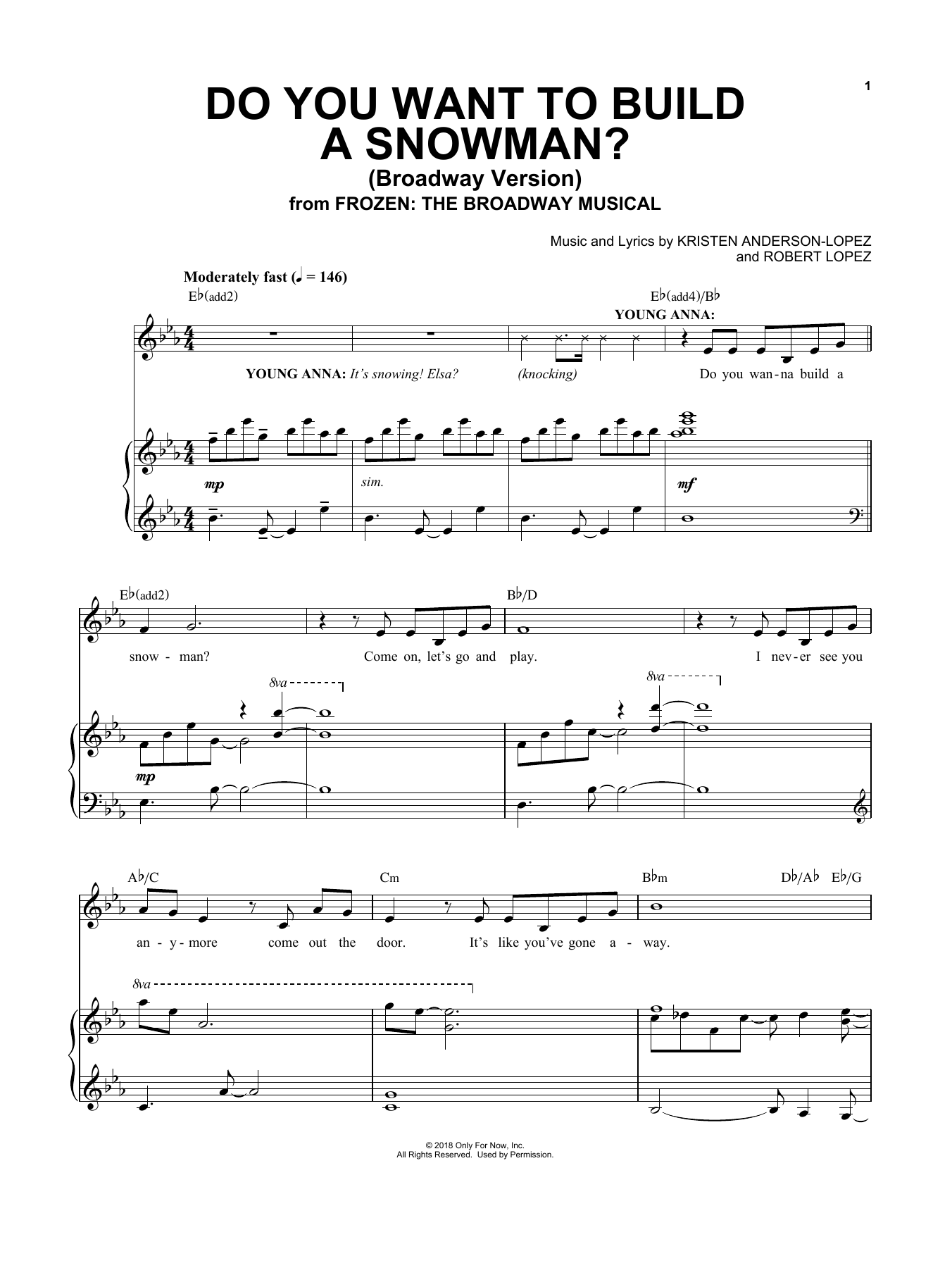 Kristen Anderson-Lopez & Robert Lopez Do You Want To Build A Snowman? (from Frozen: The Broadway Musical) Sheet Music Notes & Chords for Easy Piano - Download or Print PDF