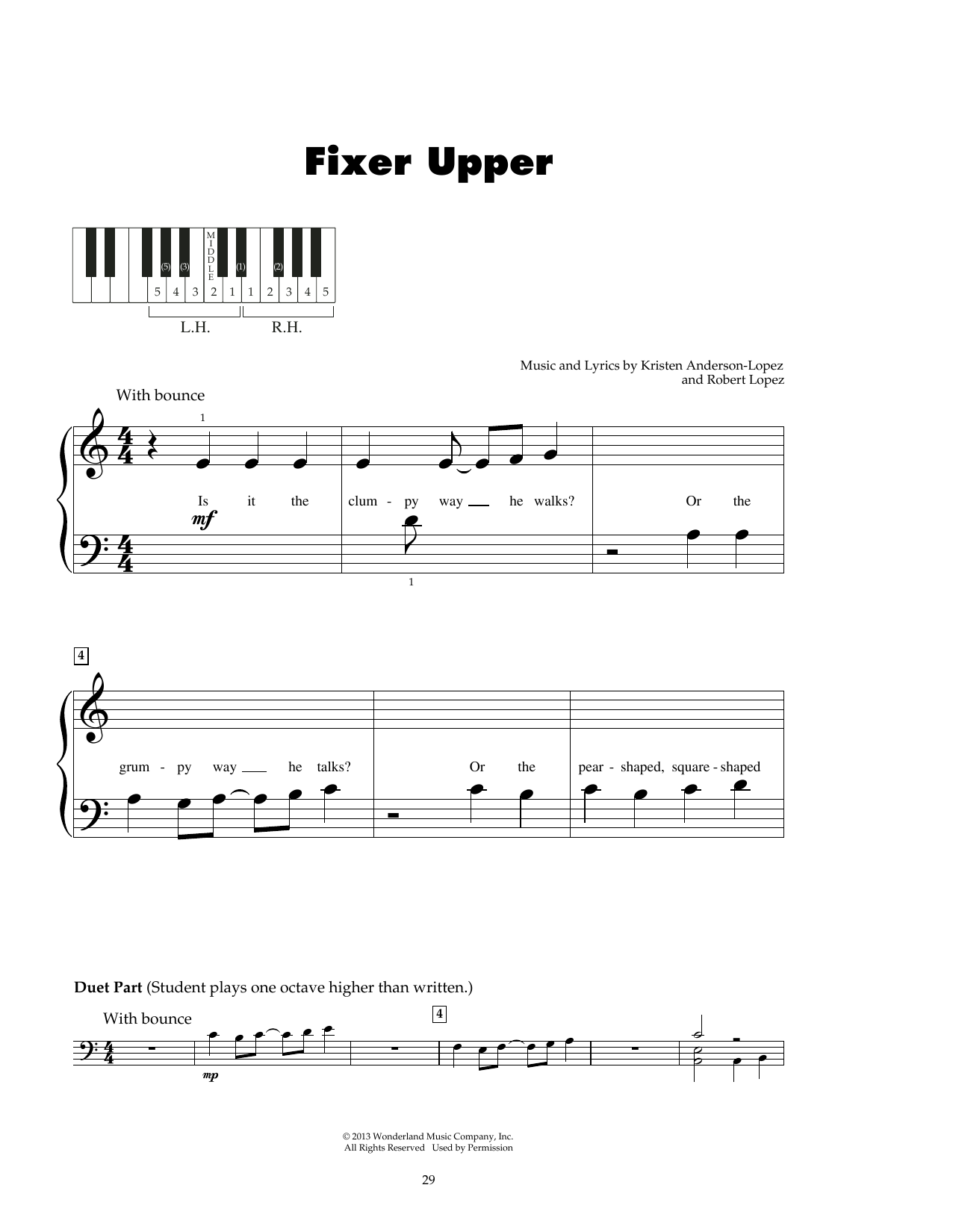 Kristen Anderson-Lopez & Robert Lopez Fixer Upper (from Frozen) Sheet Music Notes & Chords for 5-Finger Piano - Download or Print PDF