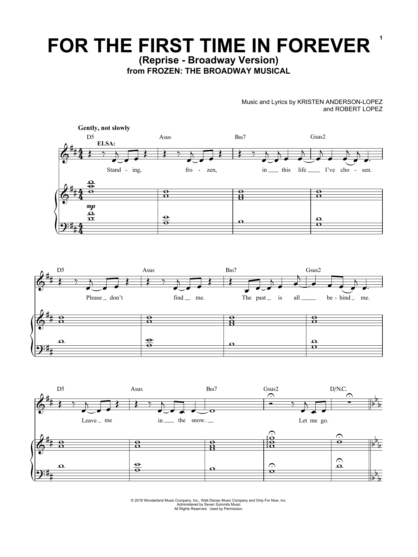 Kristen Anderson-Lopez & Robert Lopez For The First Time In Forever (Reprise - Broadway Version) Sheet Music Notes & Chords for Piano & Vocal - Download or Print PDF