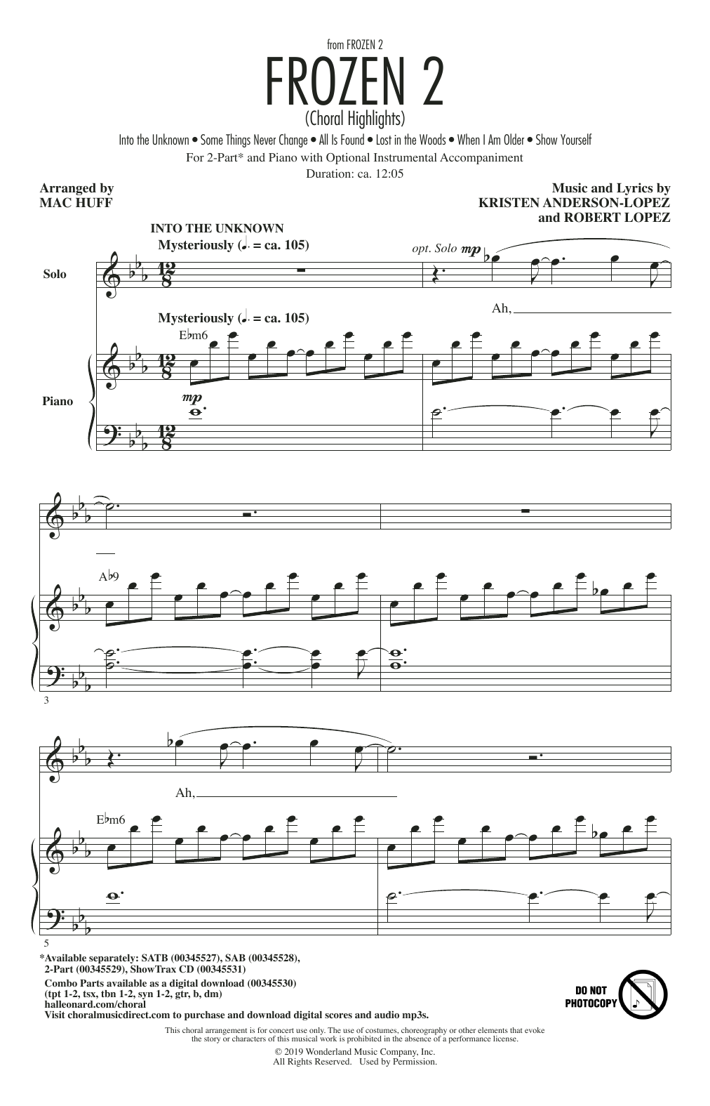 Kristen Anderson-Lopez & Robert Lopez Frozen 2 (Choral Highlights) (arr. Mac Huff) Sheet Music Notes & Chords for SAB Choir - Download or Print PDF