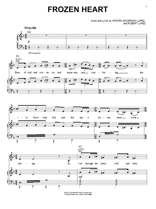 Kristen Anderson-Lopez & Robert Lopez Frozen Heart (from Disney's Frozen) Sheet Music Notes & Chords for Piano, Vocal & Guitar (Right-Hand Melody) - Download or Print PDF