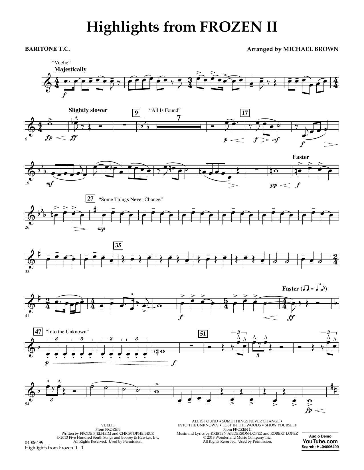 Kristen Anderson-Lopez & Robert Lopez Highlights from Disney's Frozen 2 (arr. Michael Brown) - Baritone T.C. Sheet Music Notes & Chords for Concert Band - Download or Print PDF