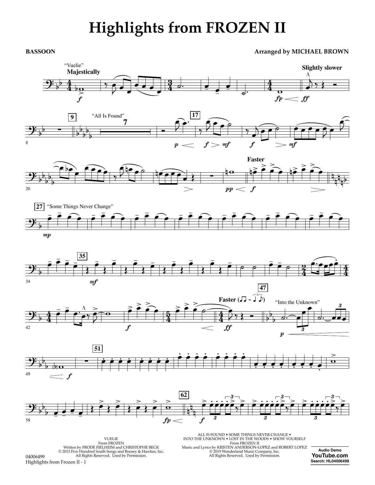 Kristen Anderson-Lopez & Robert Lopez Highlights from Disney's Frozen 2 (arr. Michael Brown) - Bassoon Sheet Music Notes & Chords for Concert Band - Download or Print PDF