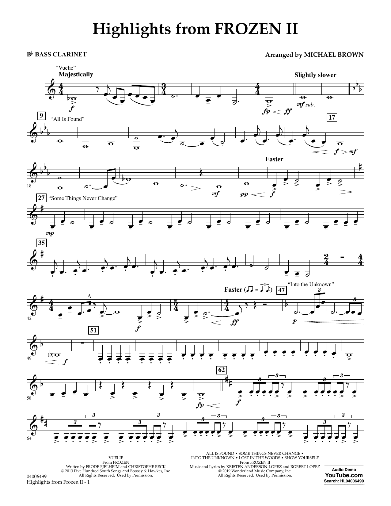 Kristen Anderson-Lopez & Robert Lopez Highlights from Disney's Frozen 2 (arr. Michael Brown) - Bb Bass Clarinet Sheet Music Notes & Chords for Concert Band - Download or Print PDF