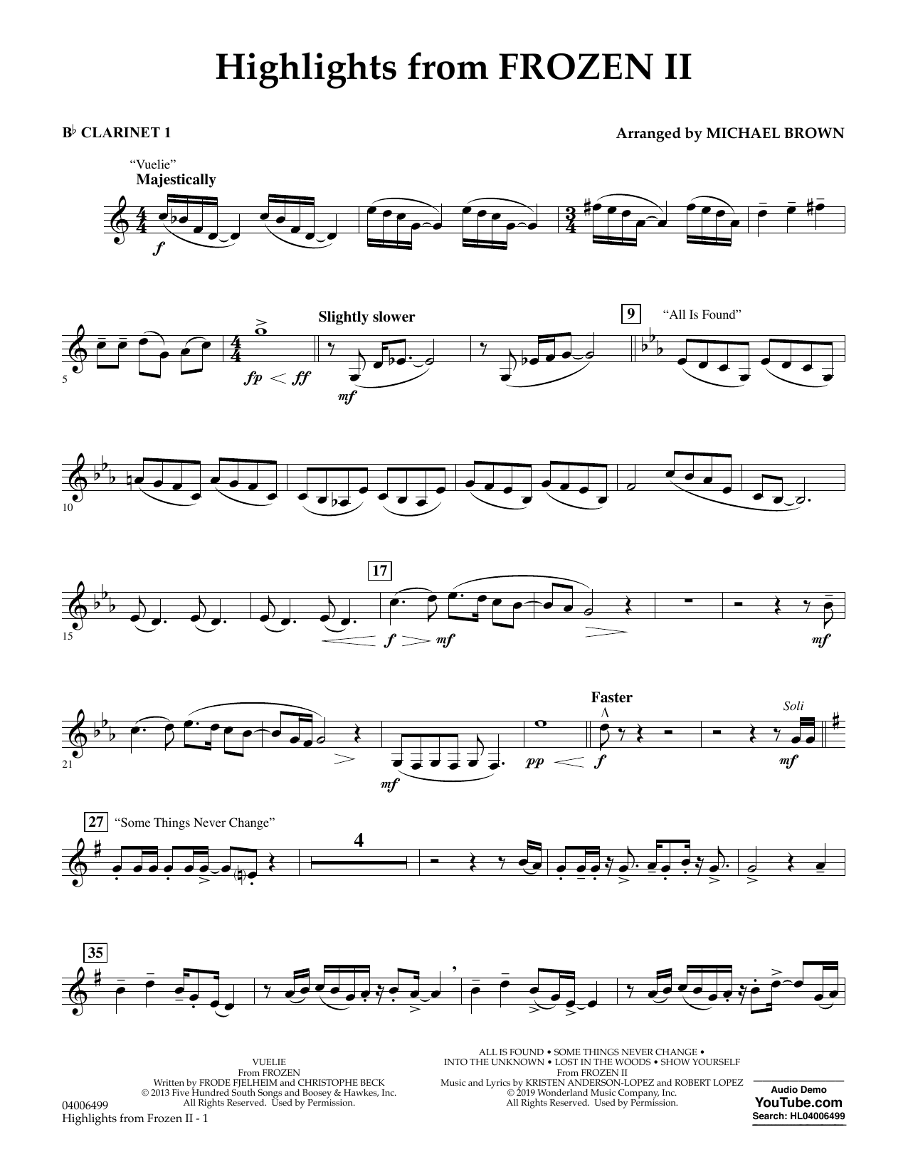 Kristen Anderson-Lopez & Robert Lopez Highlights from Disney's Frozen 2 (arr. Michael Brown) - Bb Clarinet 1 Sheet Music Notes & Chords for Concert Band - Download or Print PDF
