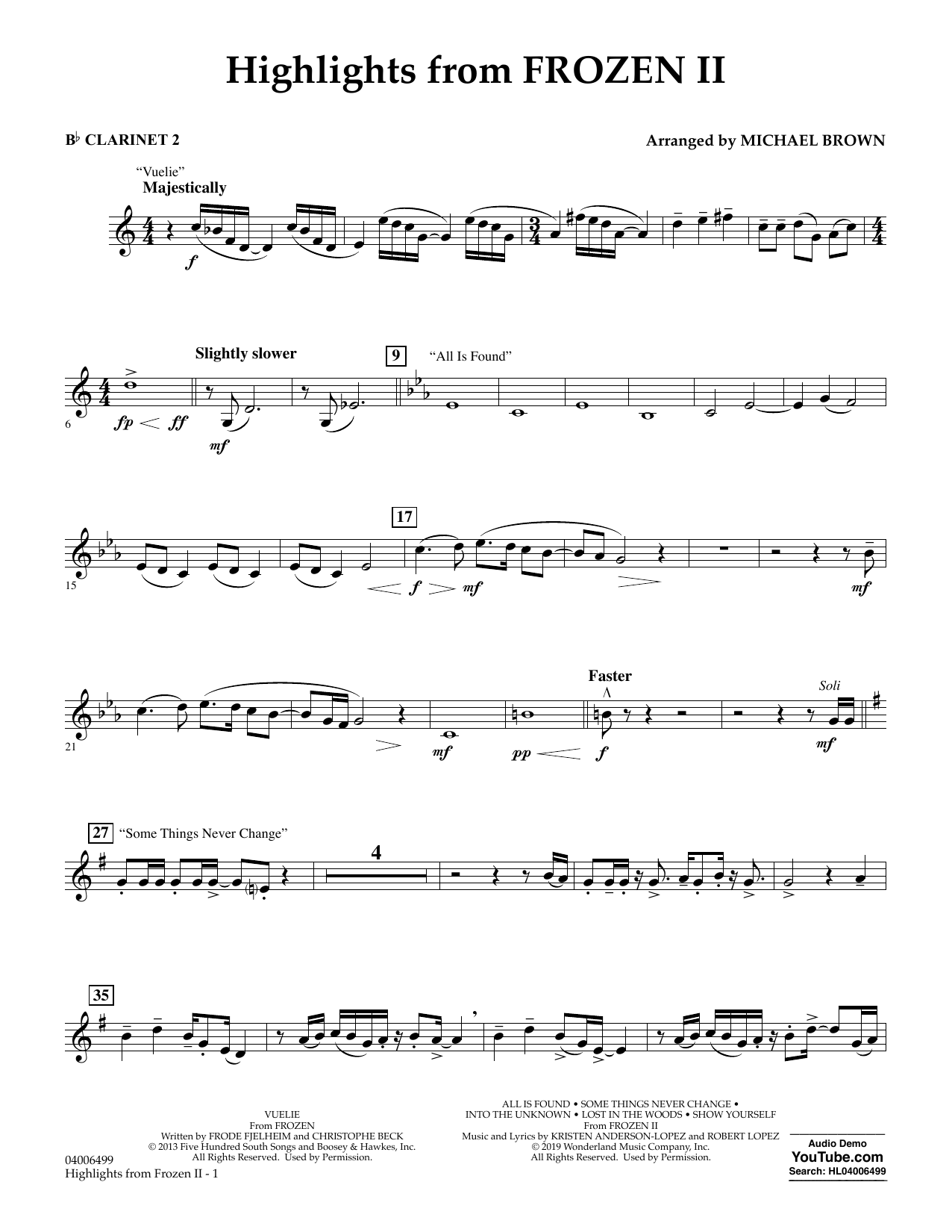Kristen Anderson-Lopez & Robert Lopez Highlights from Disney's Frozen 2 (arr. Michael Brown) - Bb Clarinet 2 Sheet Music Notes & Chords for Concert Band - Download or Print PDF