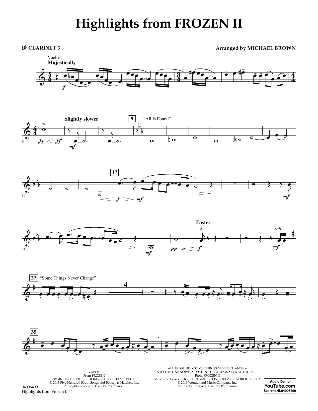 Kristen Anderson-Lopez & Robert Lopez Highlights from Disney's Frozen 2 (arr. Michael Brown) - Bb Clarinet 3 Sheet Music Notes & Chords for Concert Band - Download or Print PDF