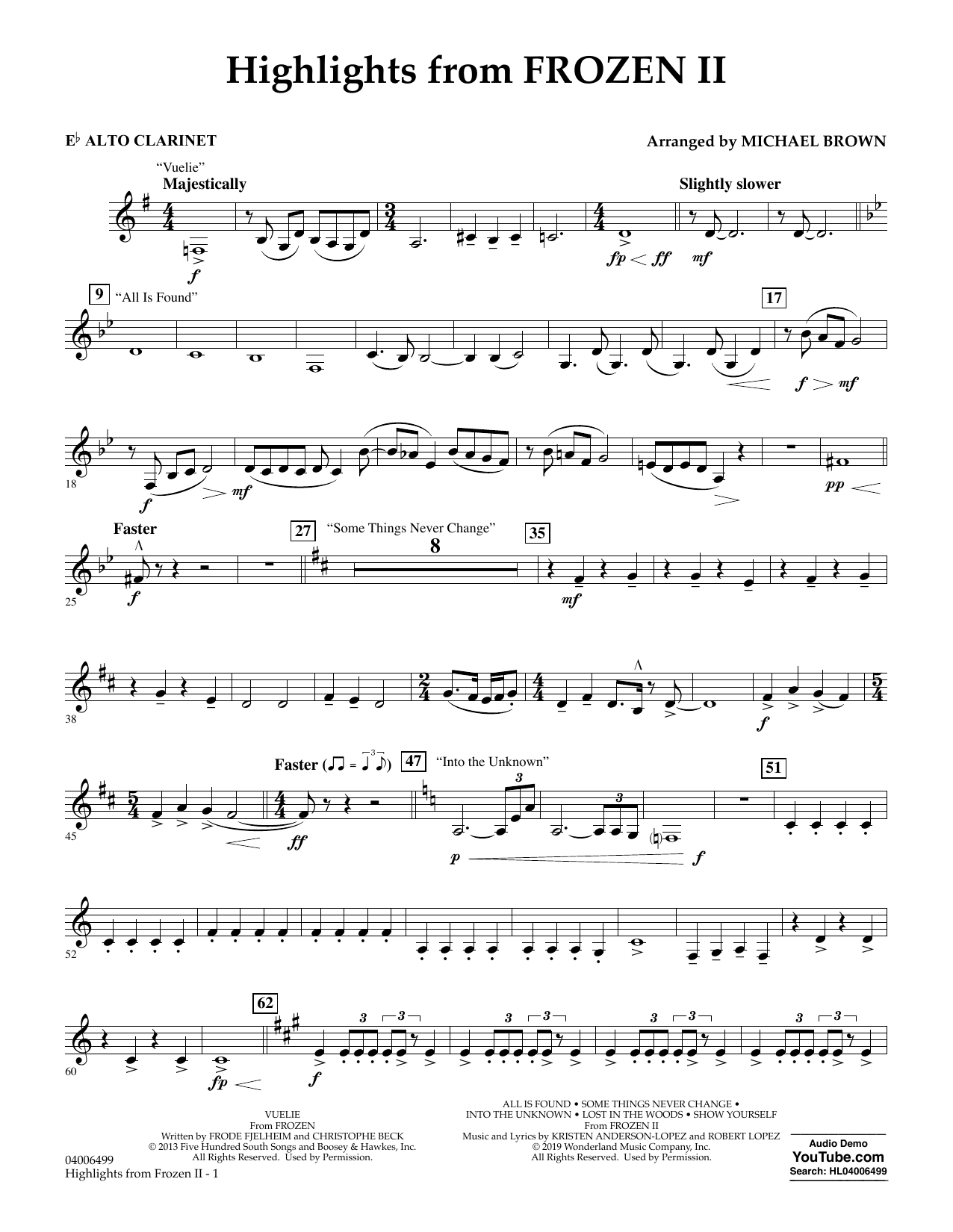 Kristen Anderson-Lopez & Robert Lopez Highlights from Disney's Frozen 2 (arr. Michael Brown) - Eb Alto Clarinet Sheet Music Notes & Chords for Concert Band - Download or Print PDF