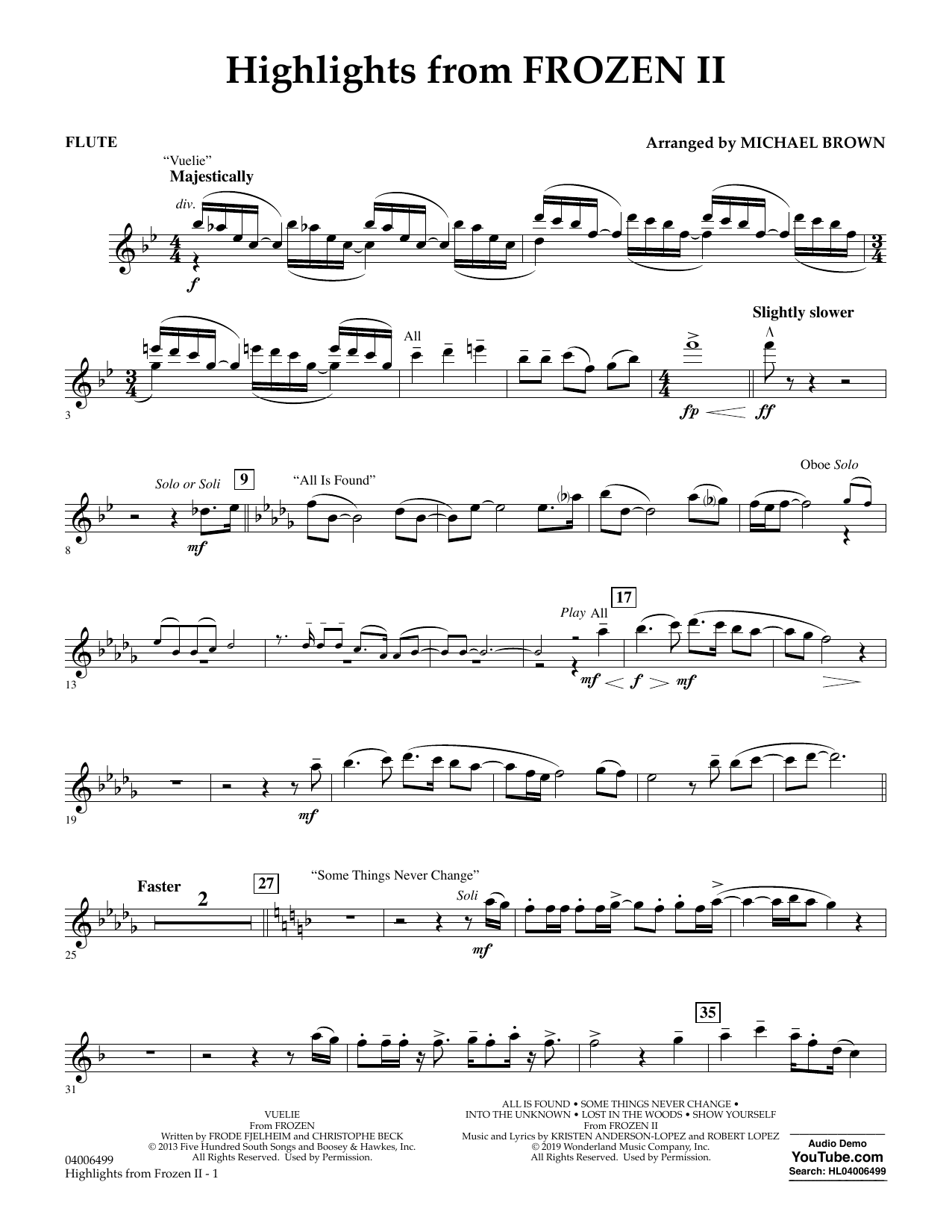 Kristen Anderson-Lopez & Robert Lopez Highlights from Disney's Frozen 2 (arr. Michael Brown) - Flute Sheet Music Notes & Chords for Concert Band - Download or Print PDF