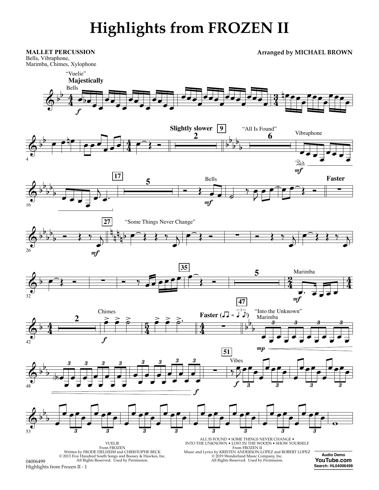 Kristen Anderson-Lopez & Robert Lopez Highlights from Disney's Frozen 2 (arr. Michael Brown) - Mallet Percussion Sheet Music Notes & Chords for Concert Band - Download or Print PDF